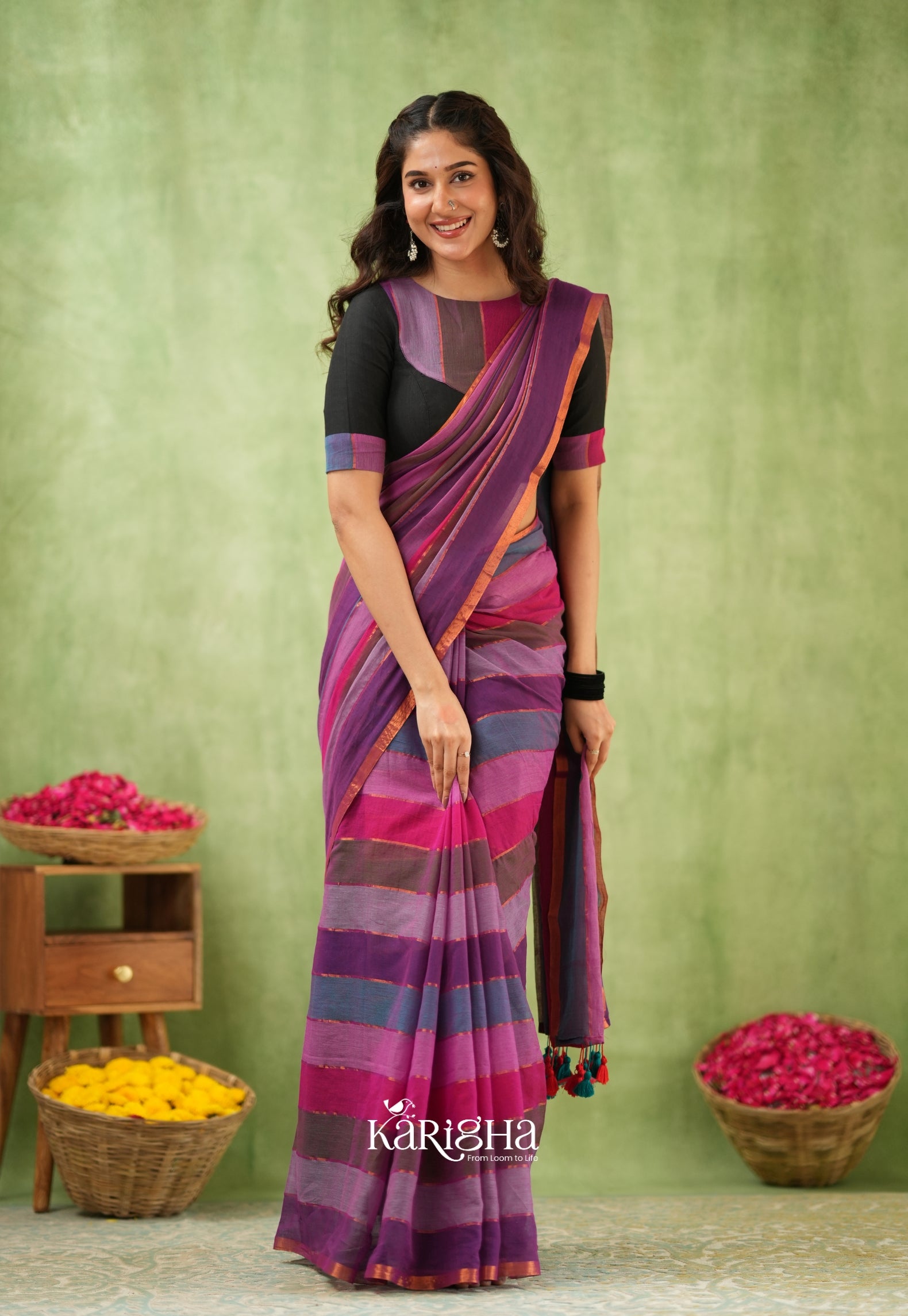 Multicolor Mul Cotton Saree – Vibrant Weave Magic
