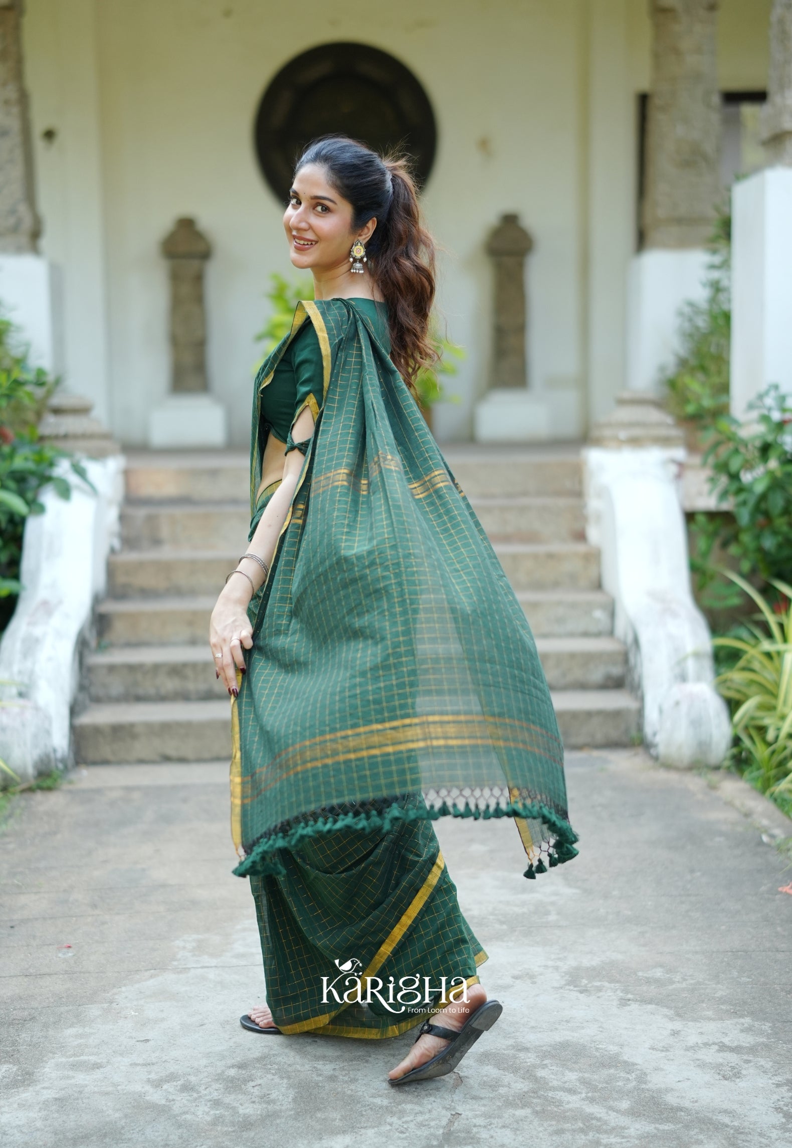 Amber Check Heritage Mul Cotton Saree