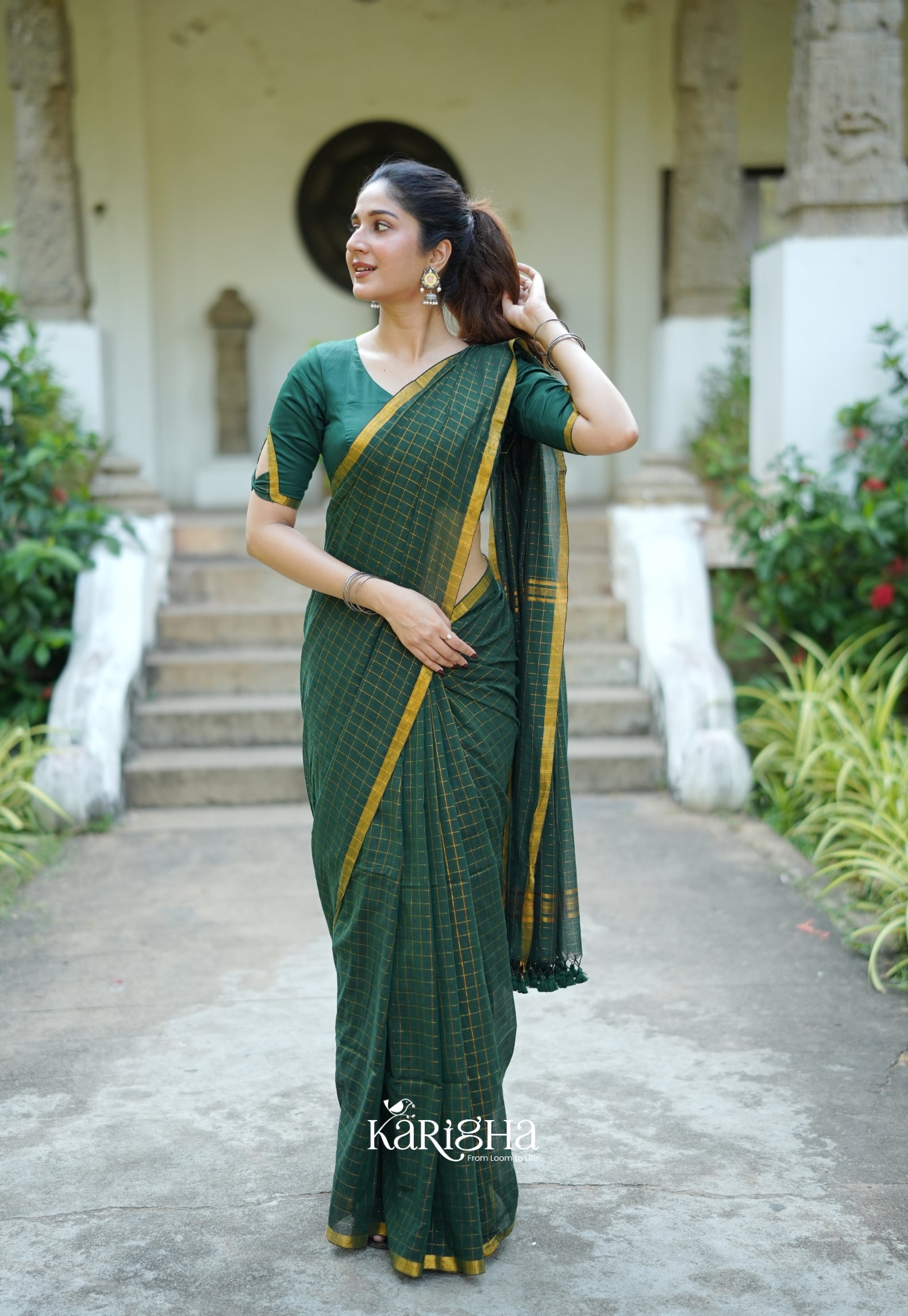 Amber Check Heritage Mul Cotton Saree
