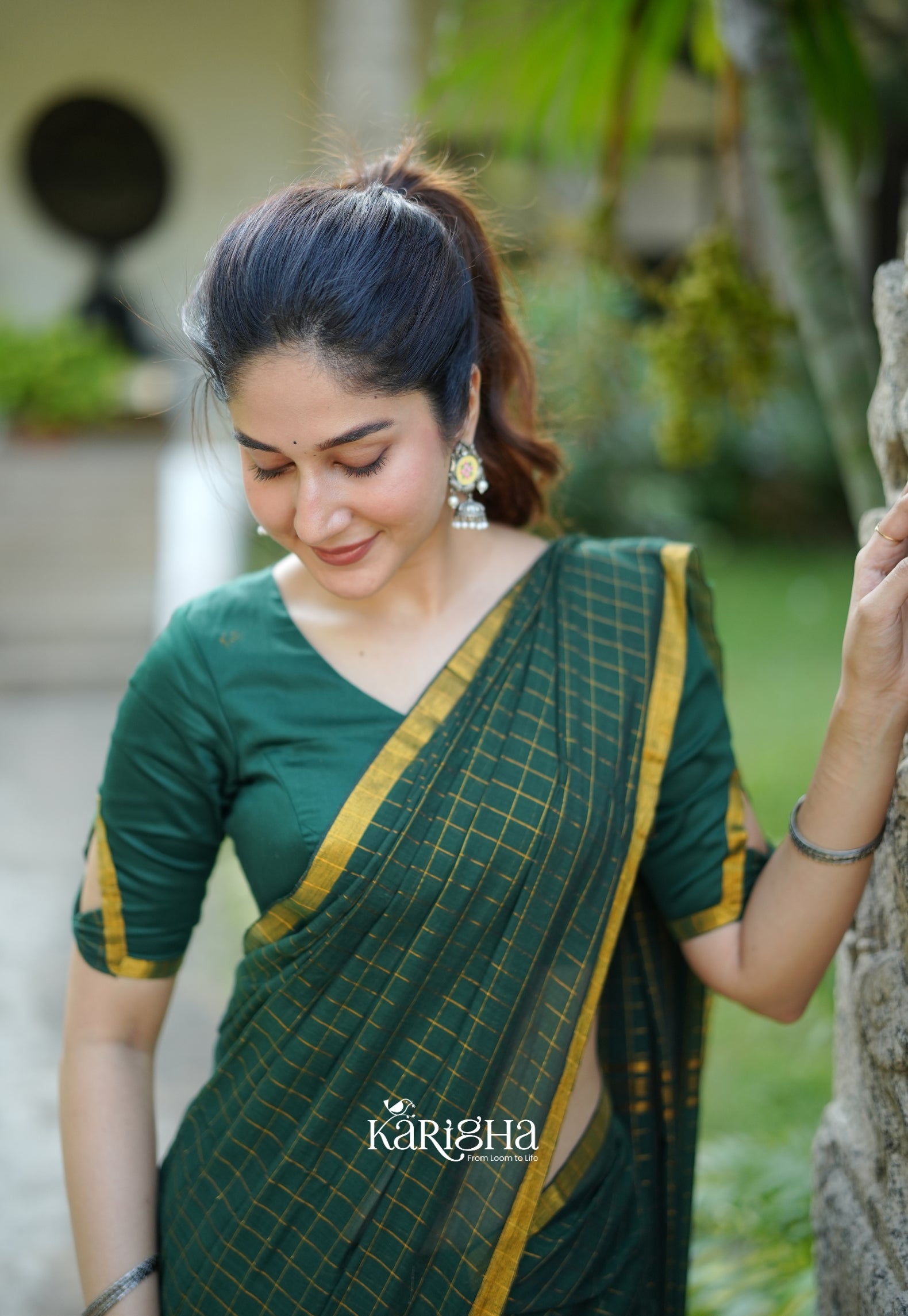 Amber Check Heritage Mul Cotton Saree