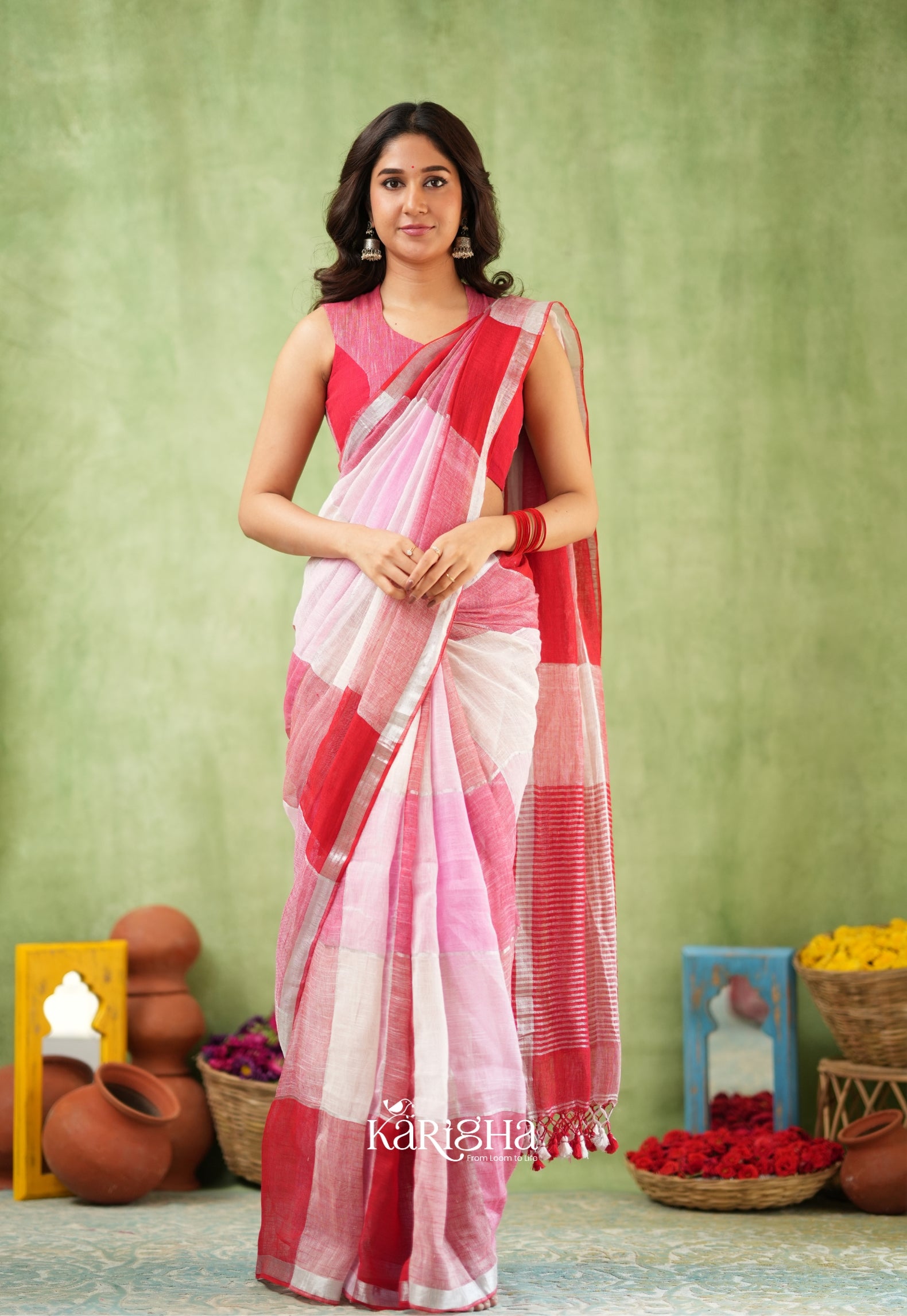 Urban Palette – Linen Cotton Saree with Contemporary Color Panels