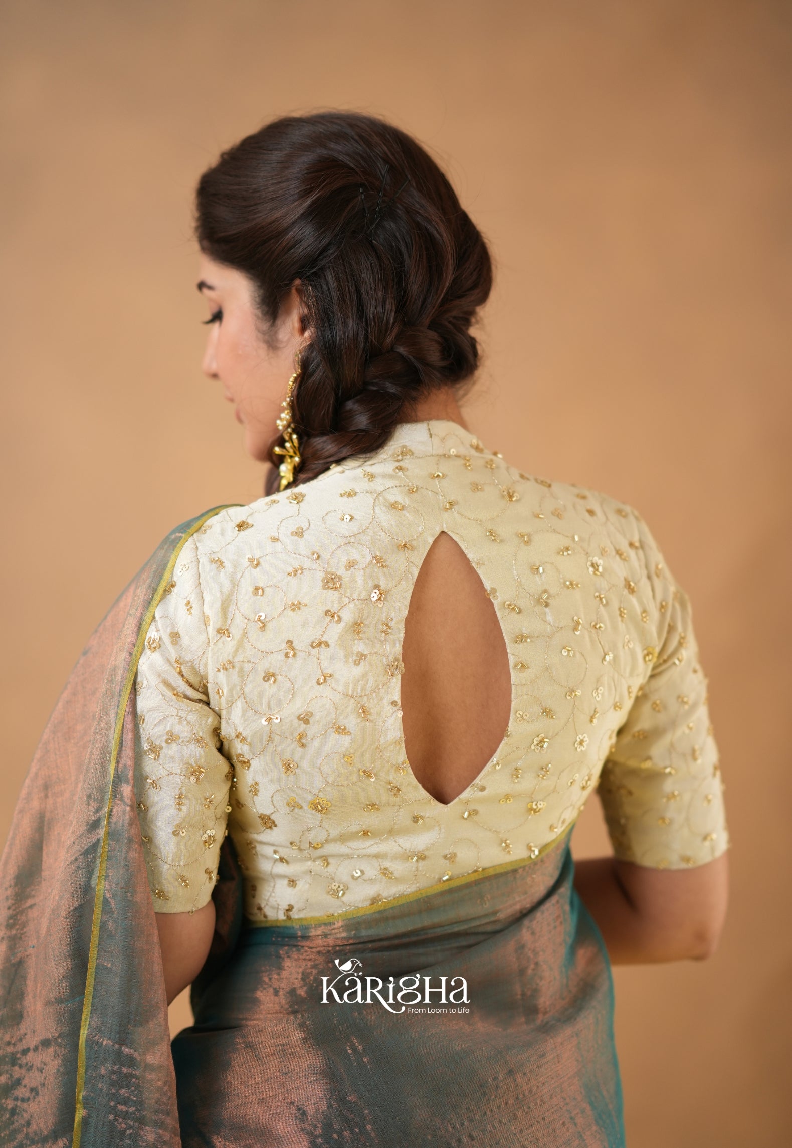 Pearl Petal – Tissue Saree with Delicate Bead Accents