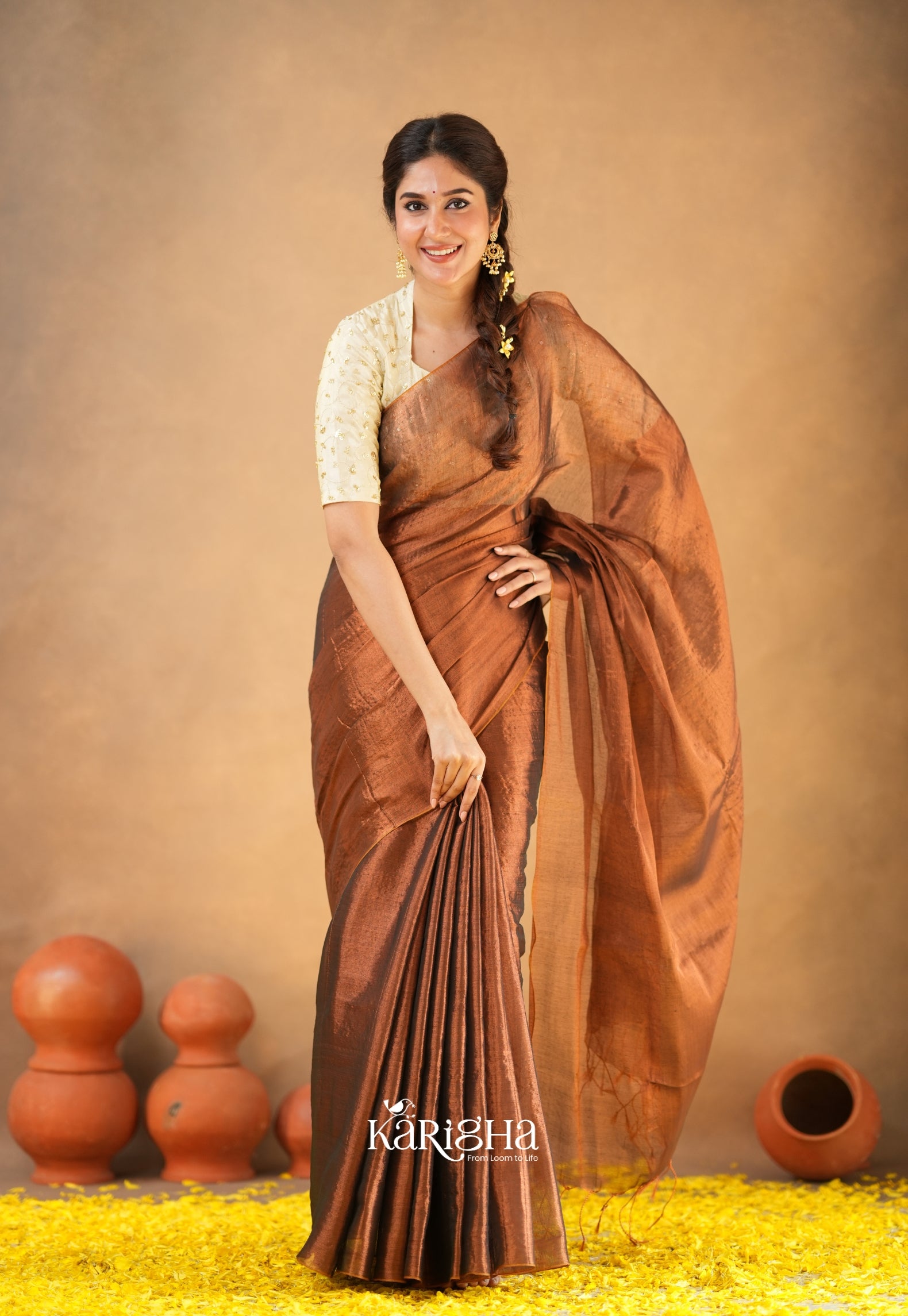 Pearl Petal – Tissue Saree with Delicate Bead Accents