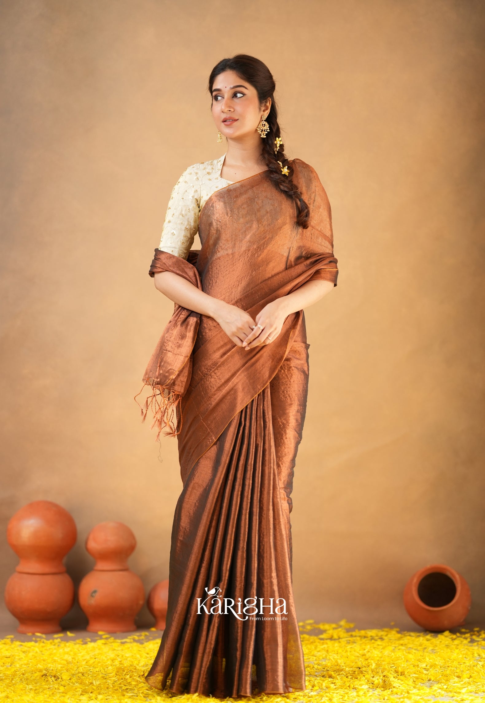 Pearl Petal – Tissue Saree with Delicate Bead Accents