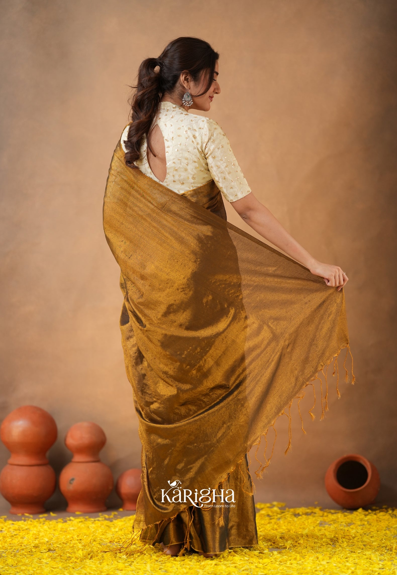 Pearl Petal – Tissue Saree with Delicate Bead Accents