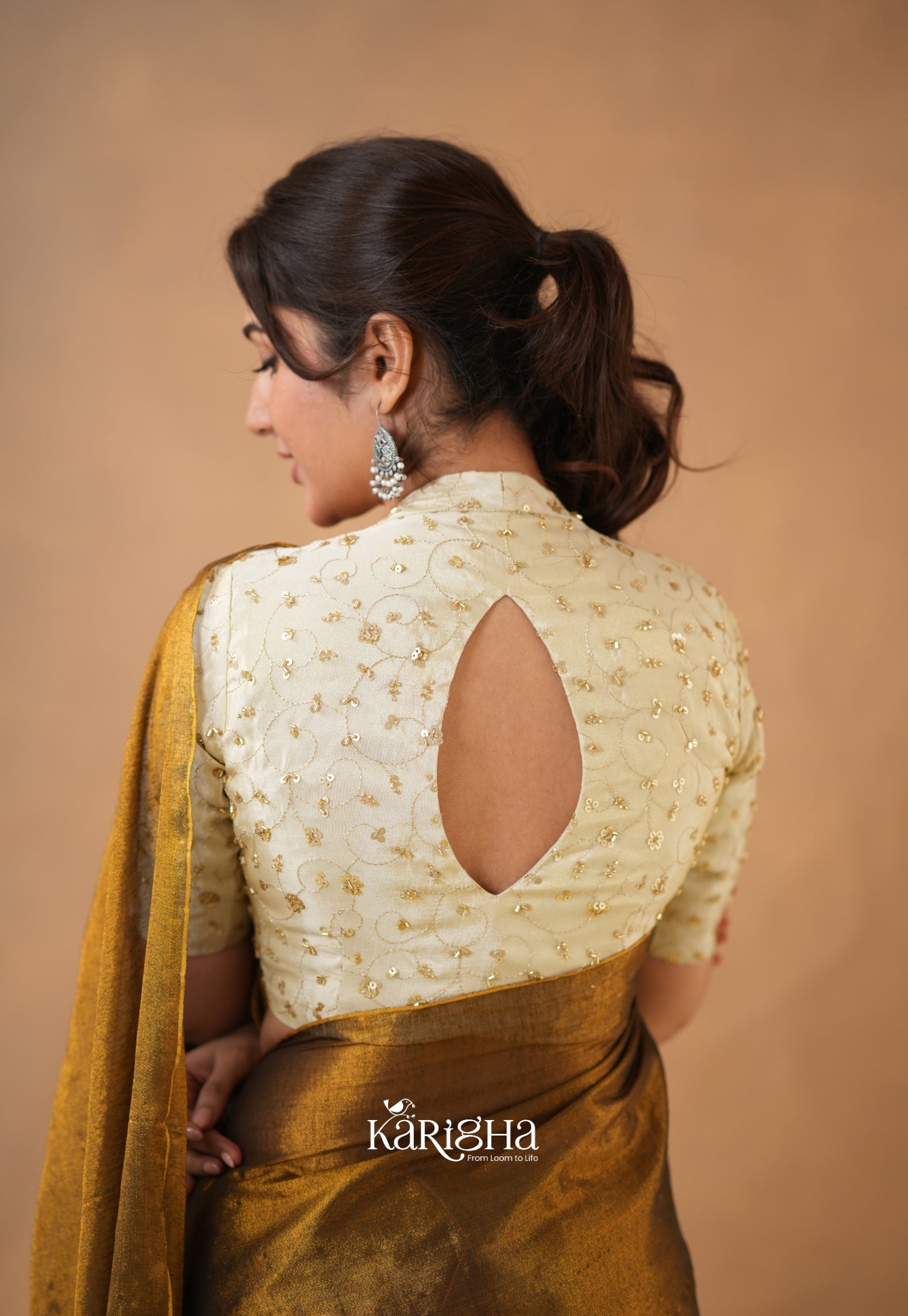 Pearl Petal – Tissue Saree with Delicate Bead Accents