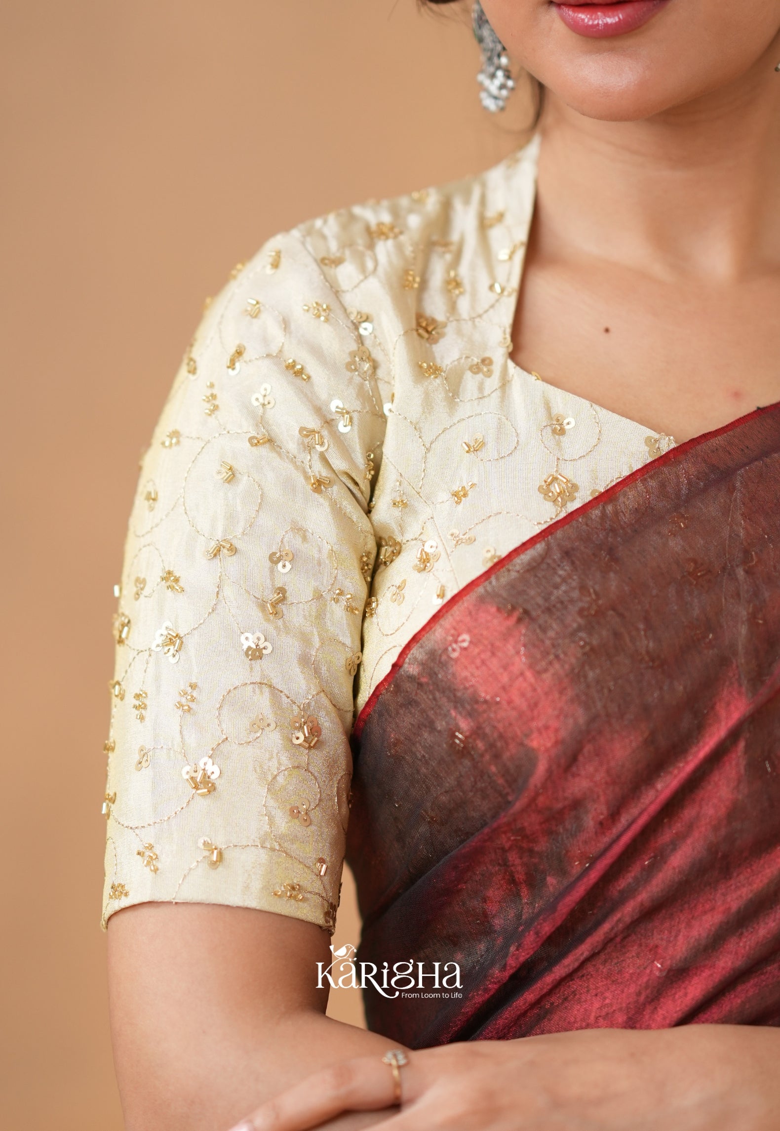 Pearl Petal – Tissue Saree with Delicate Bead Accents