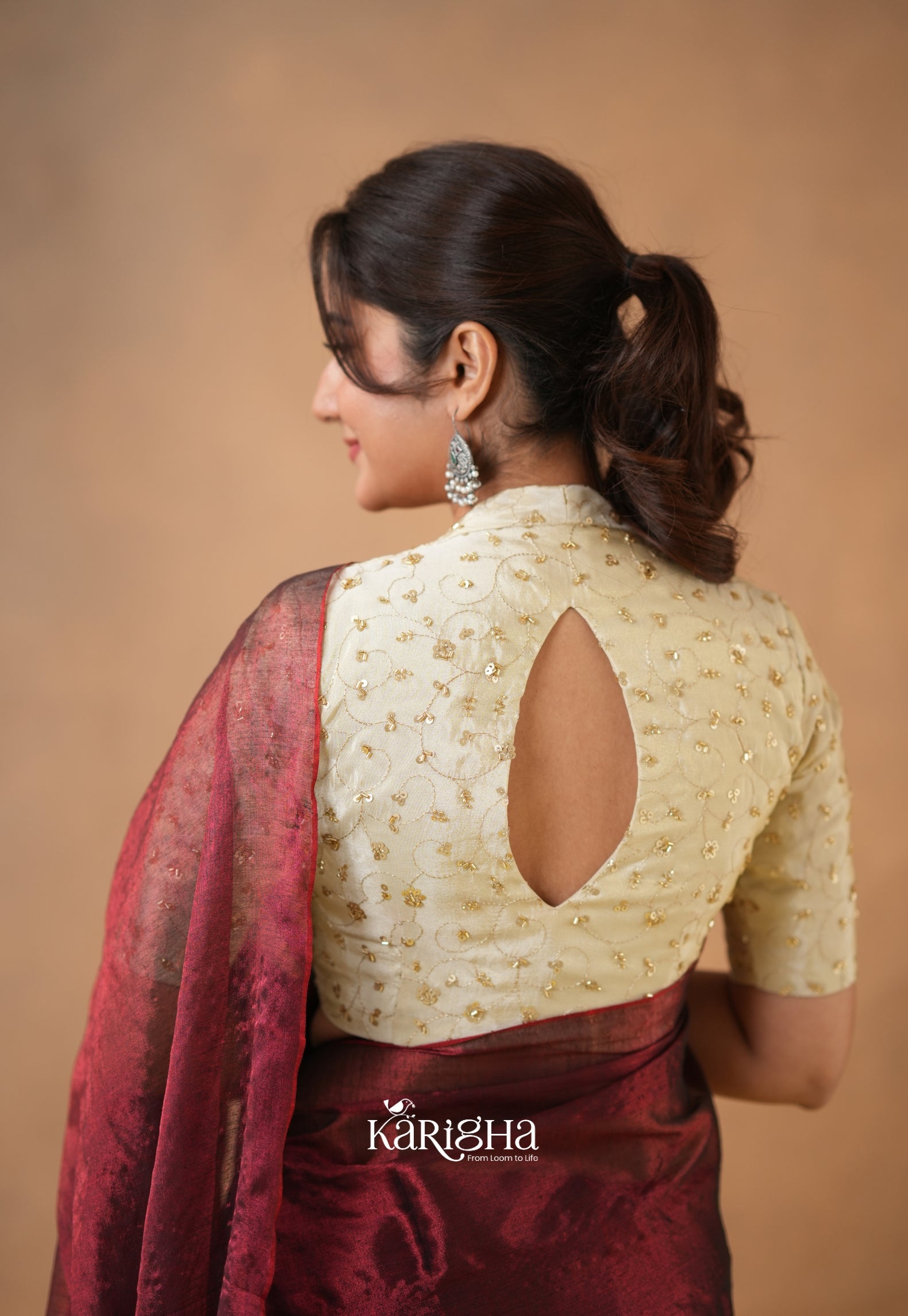 Pearl Petal – Tissue Saree with Delicate Bead Accents