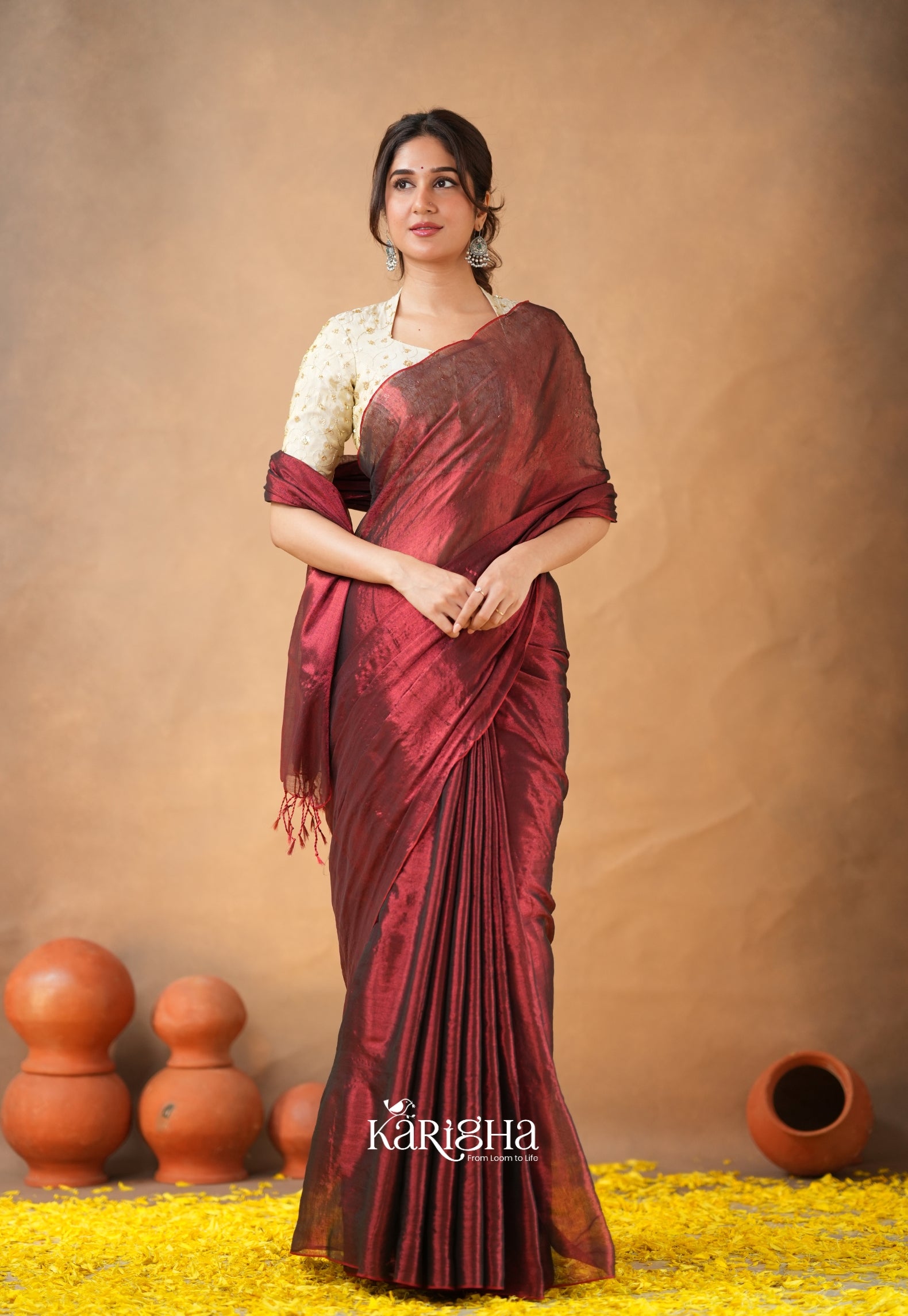 Pearl Petal – Tissue Saree with Delicate Bead Accents