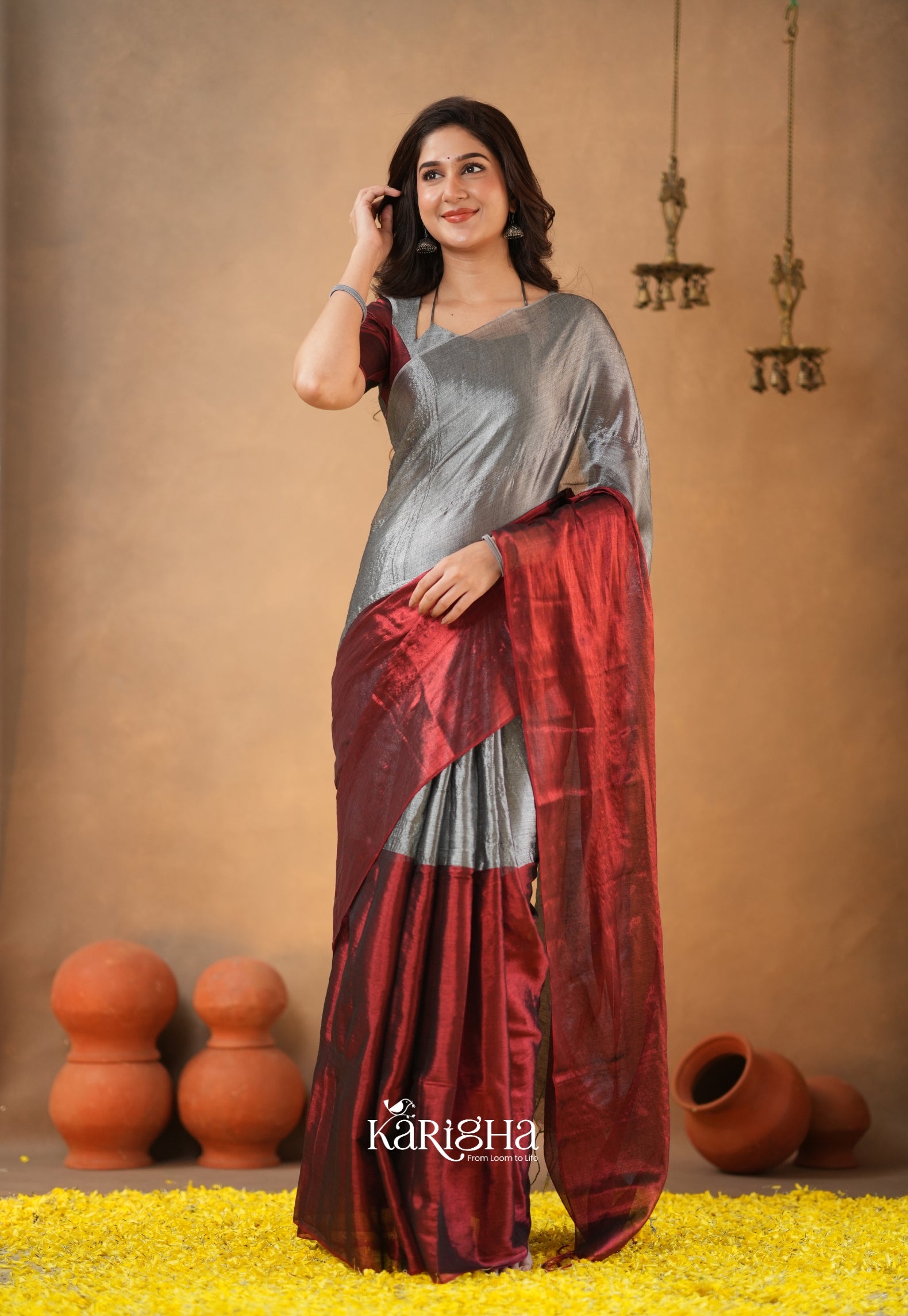 Dual Majesty – Tissue Cotton Saree with Striking Contrast Flow