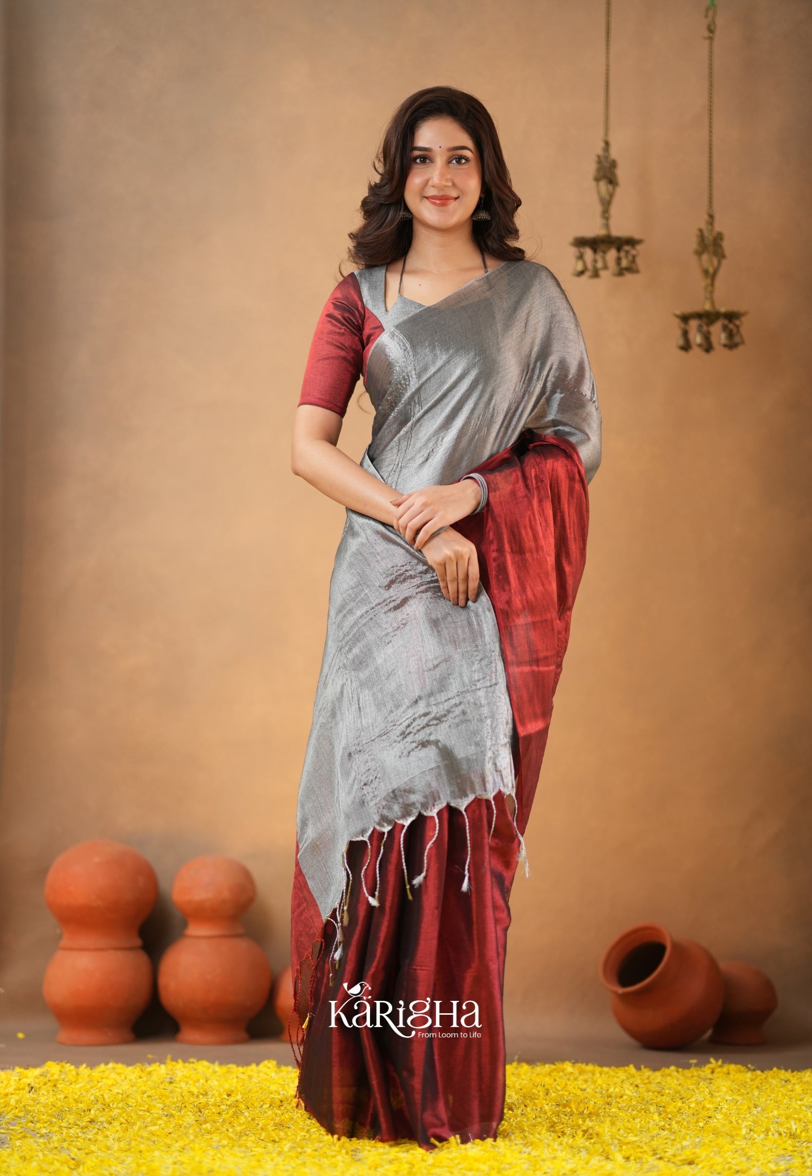 Dual Majesty – Tissue Cotton Saree with Striking Contrast Flow