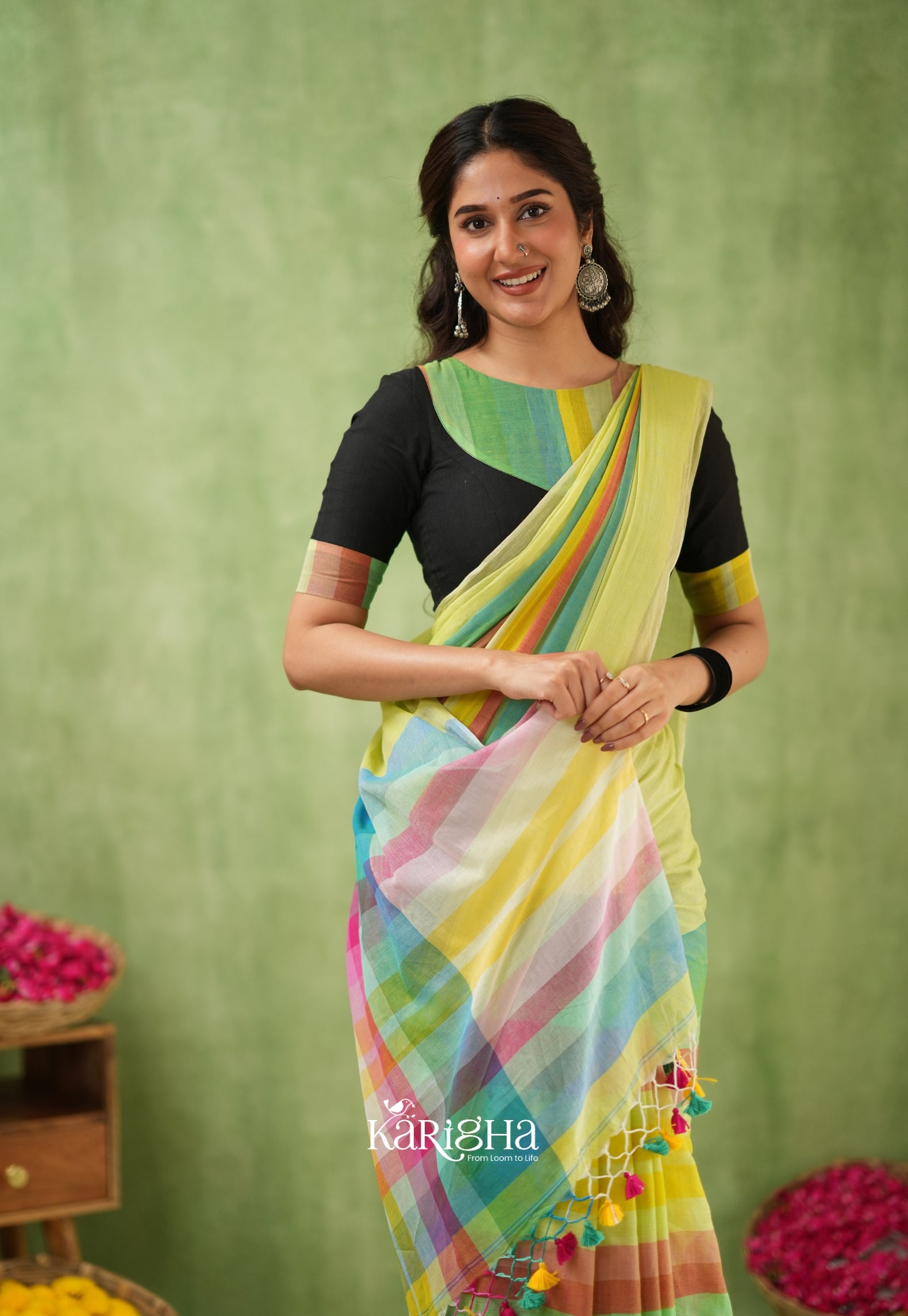 Vibrant Mul Cotton Checks Saree
