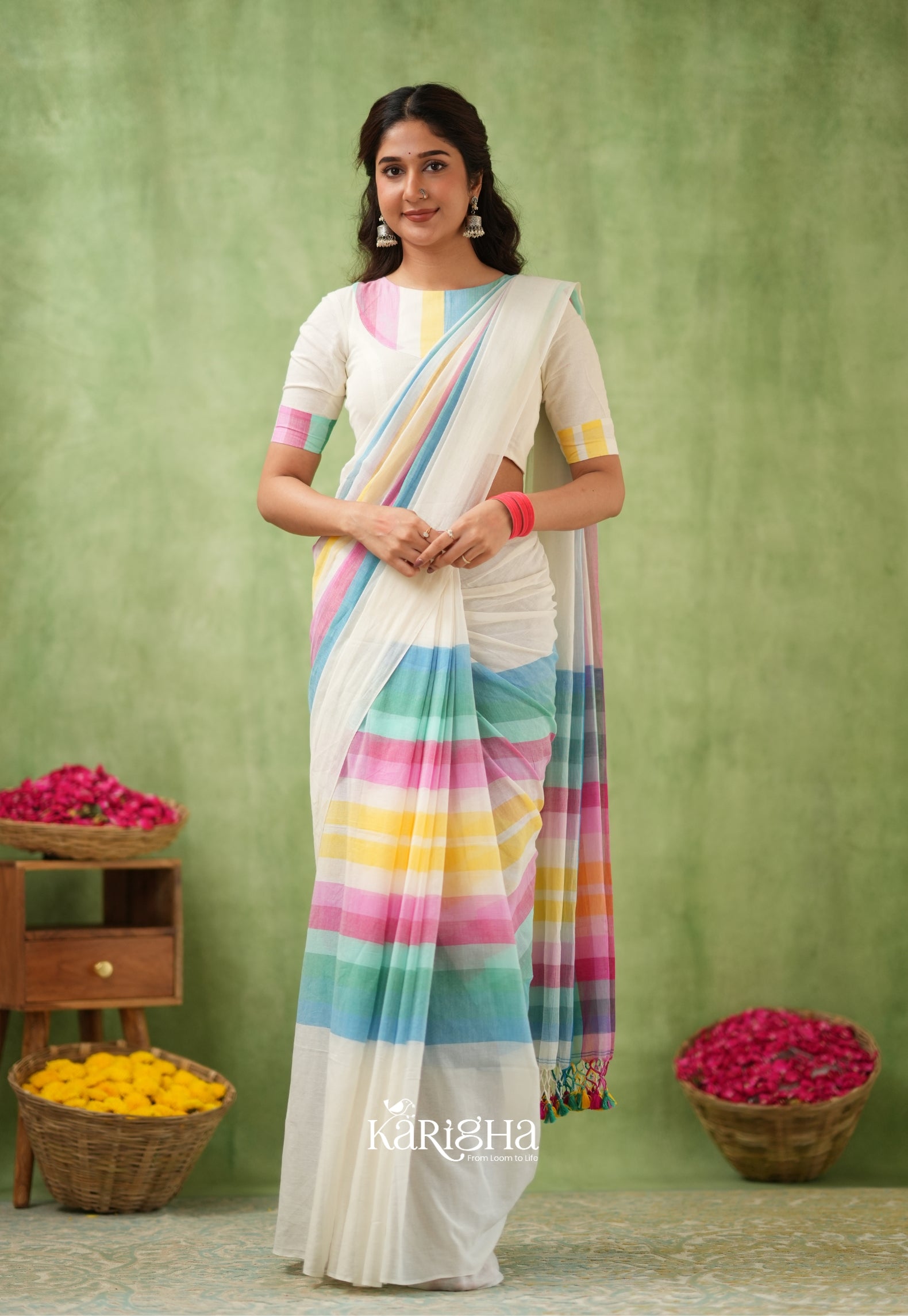 Vibrant Mul Cotton Checks Saree