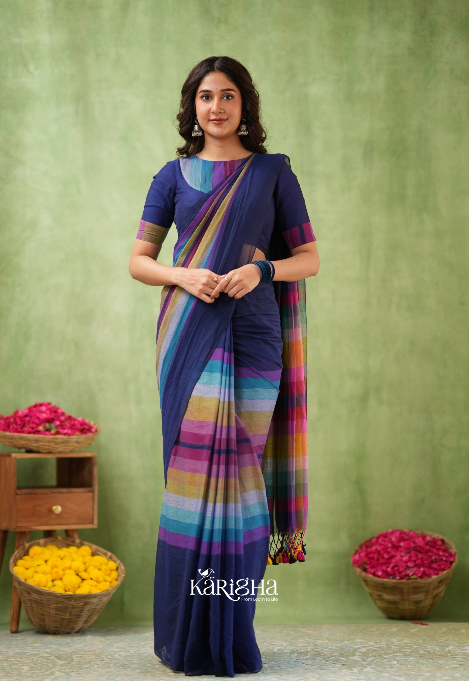 Vibrant Mul Cotton Checks Saree