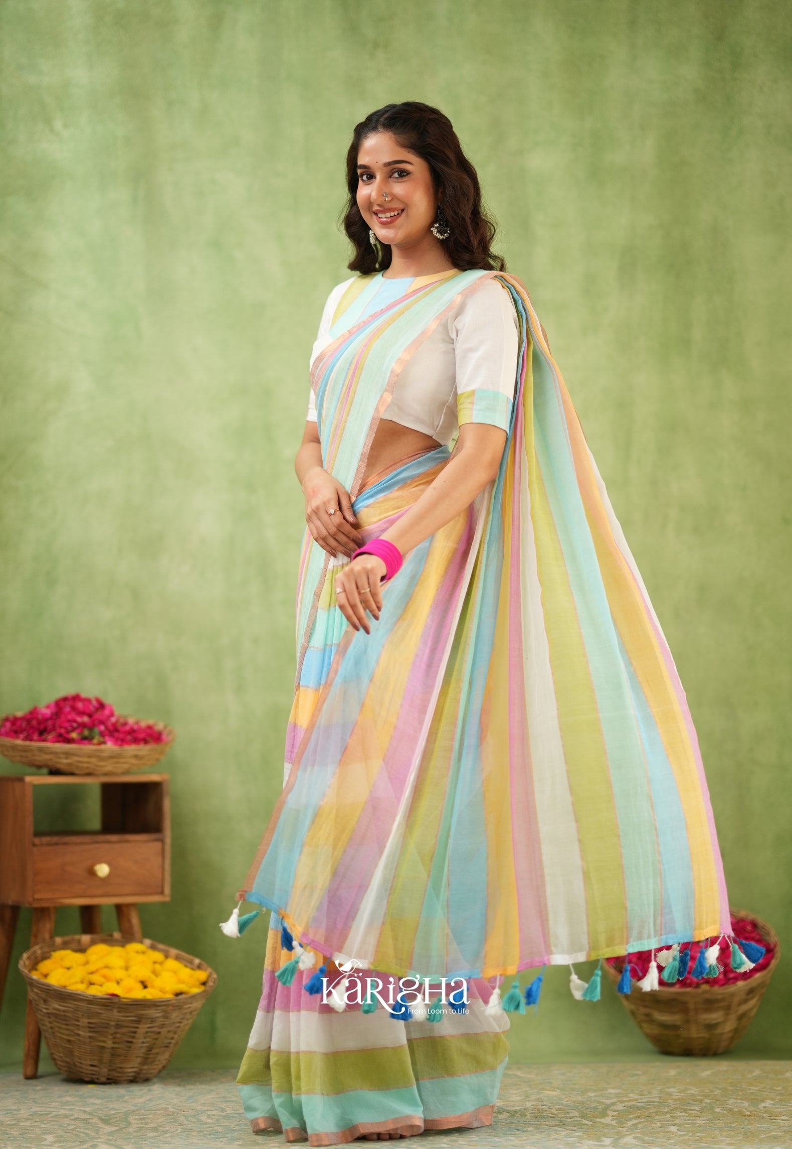Multicolor Mul Cotton Saree – Vibrant Weave Magic