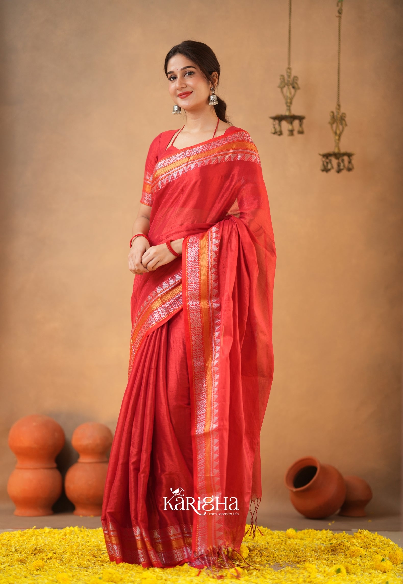 Ruby Loom – Elegant Tissue Cotton Saree with Artful Finish