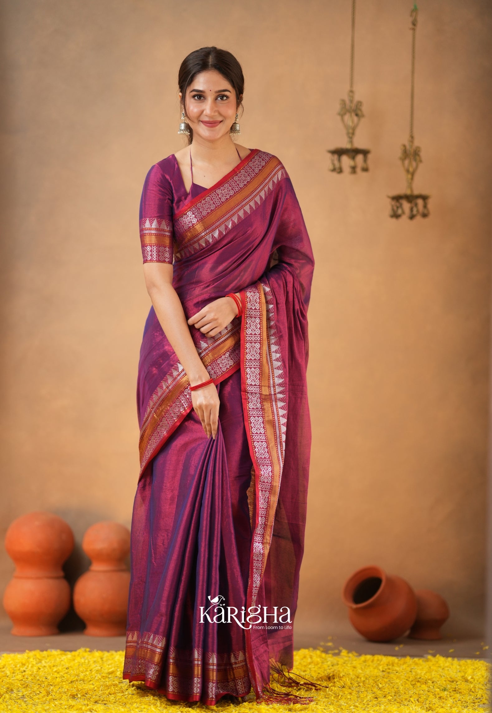 Magenta Muse – Artisanal Tissue Cotton Saree with Graceful Drape