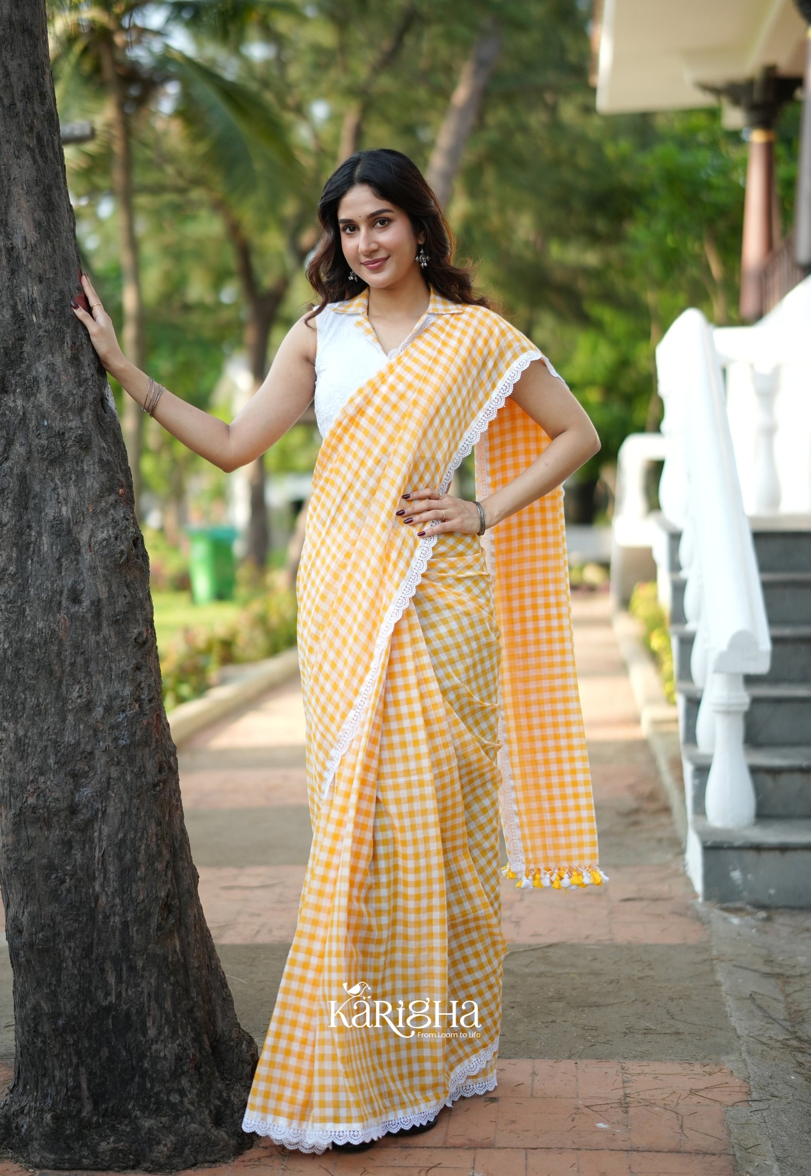 Sunny Picnic Check Mul Cotton Saree