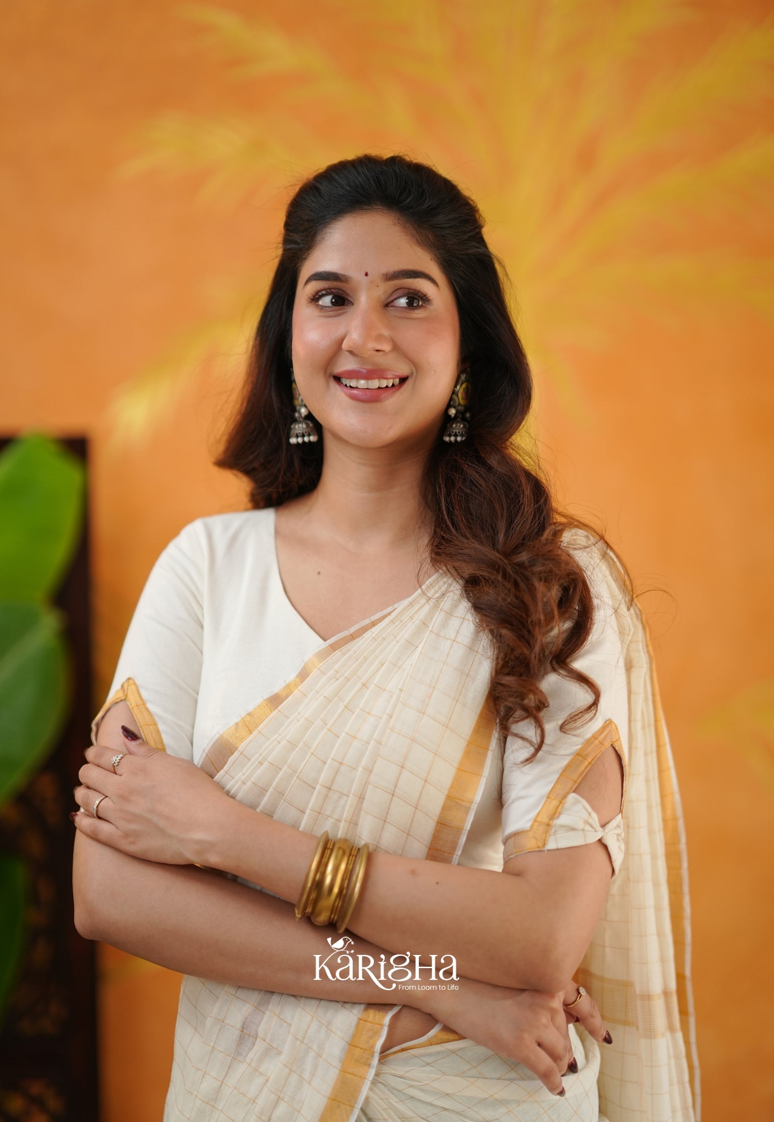 Amber Check Heritage Mul Cotton Saree