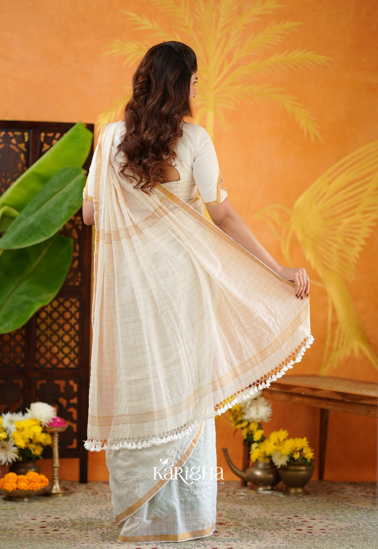 Amber Check Heritage Mul Cotton Saree