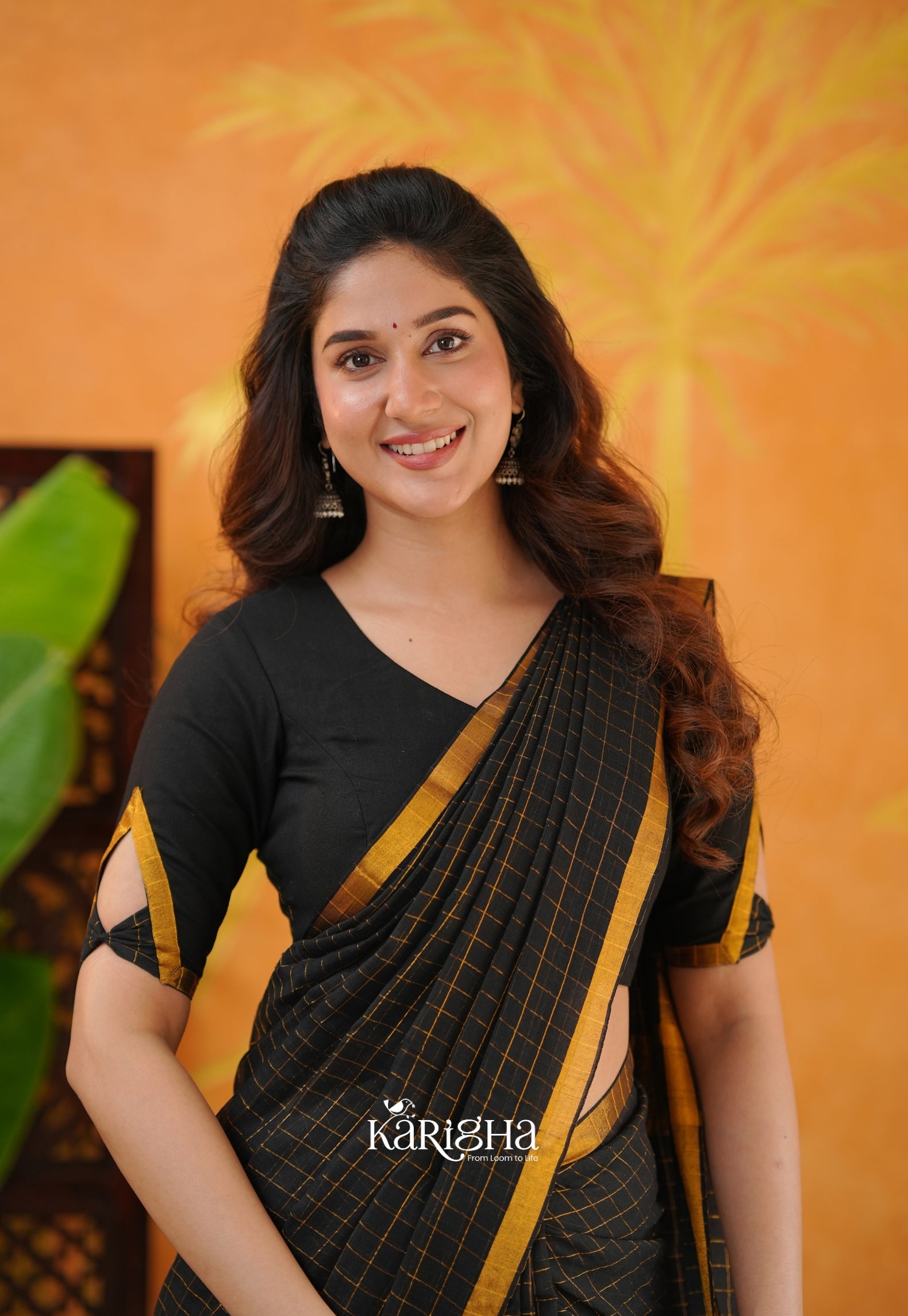 Amber Check Heritage Mul Cotton Saree