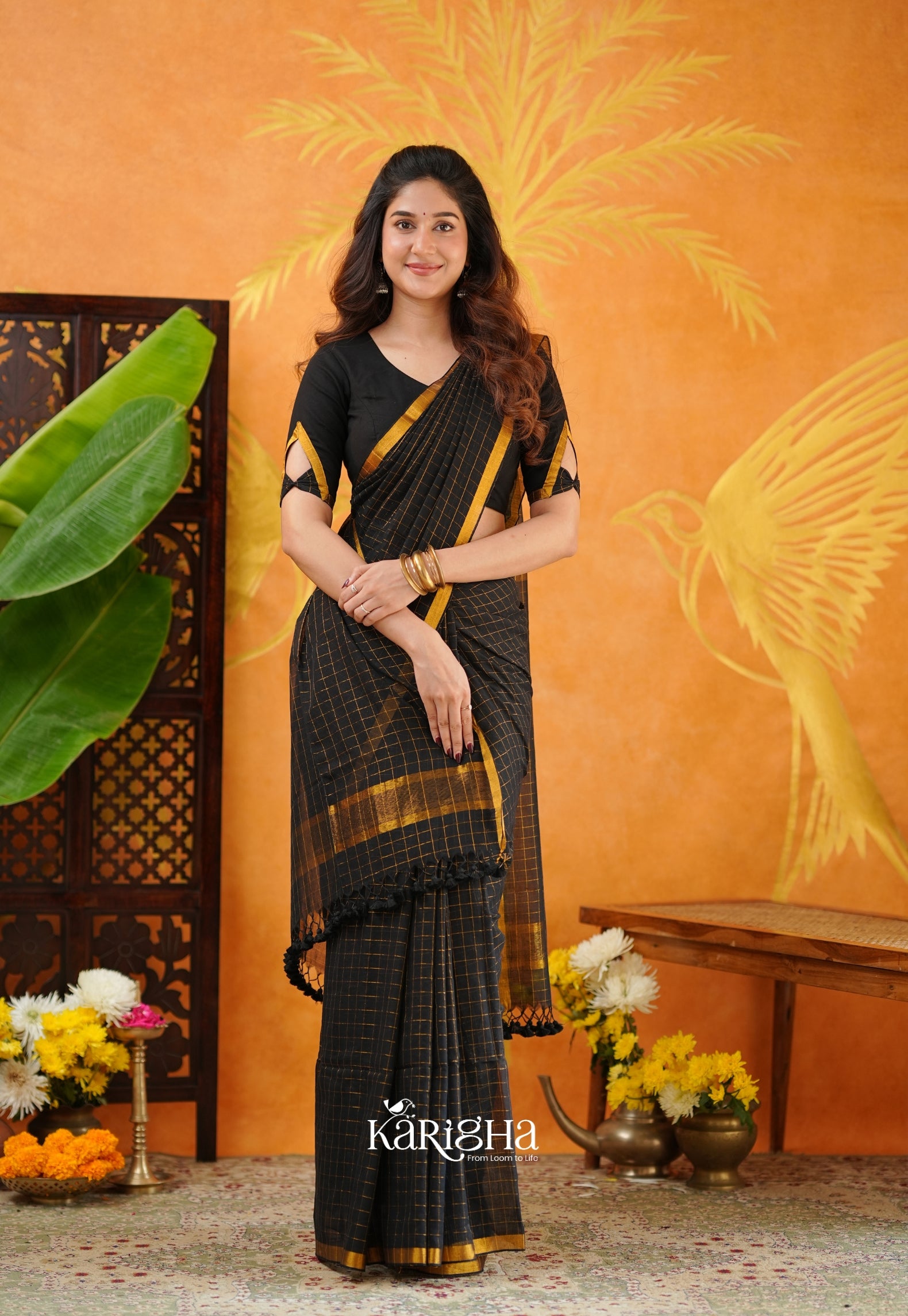 Amber Check Heritage Mul Cotton Saree