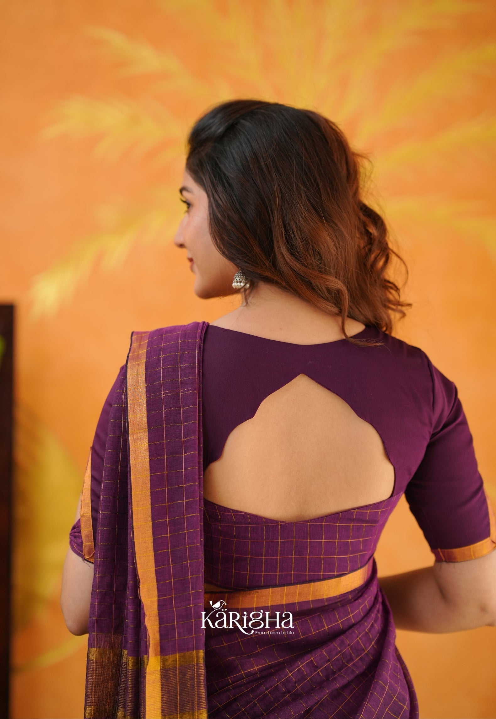 Amber Check Heritage Mul Cotton Saree