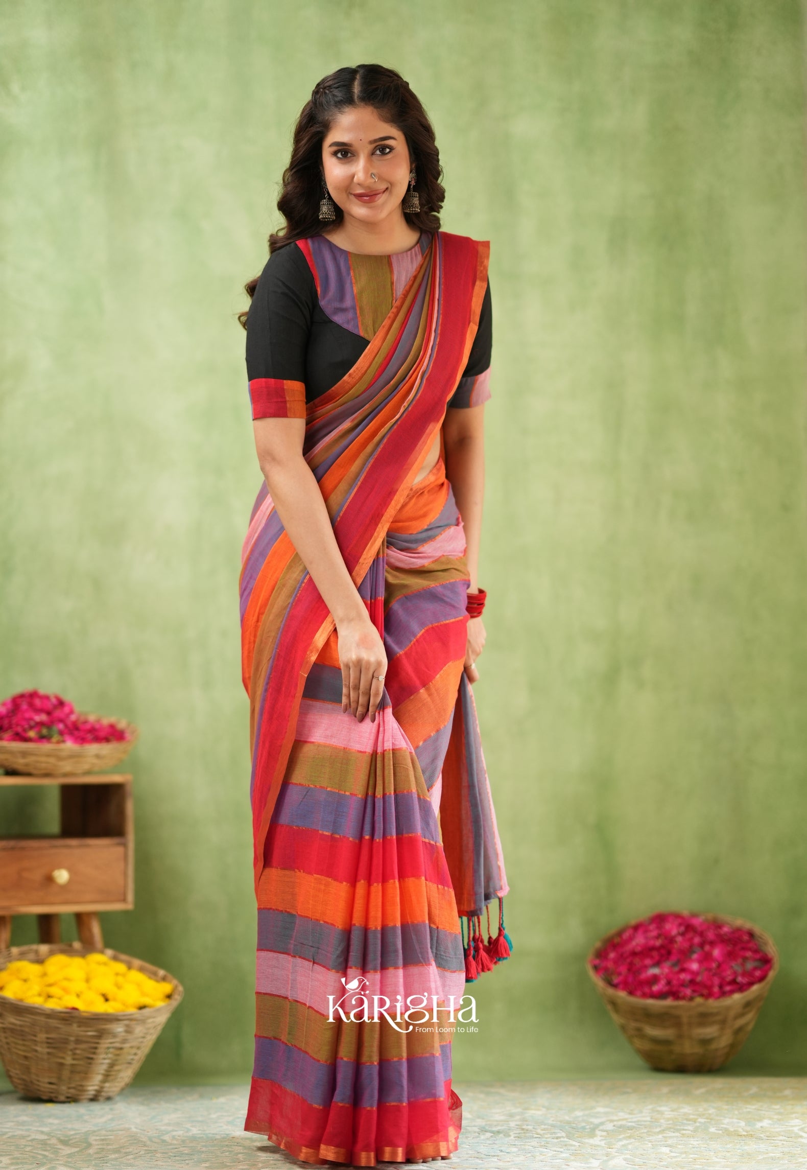 Multicolor Mul Cotton Saree – Vibrant Weave Magic