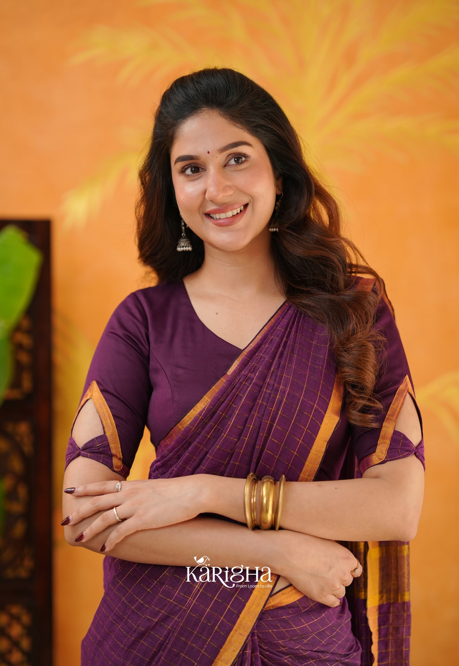 Amber Check Heritage Mul Cotton Saree