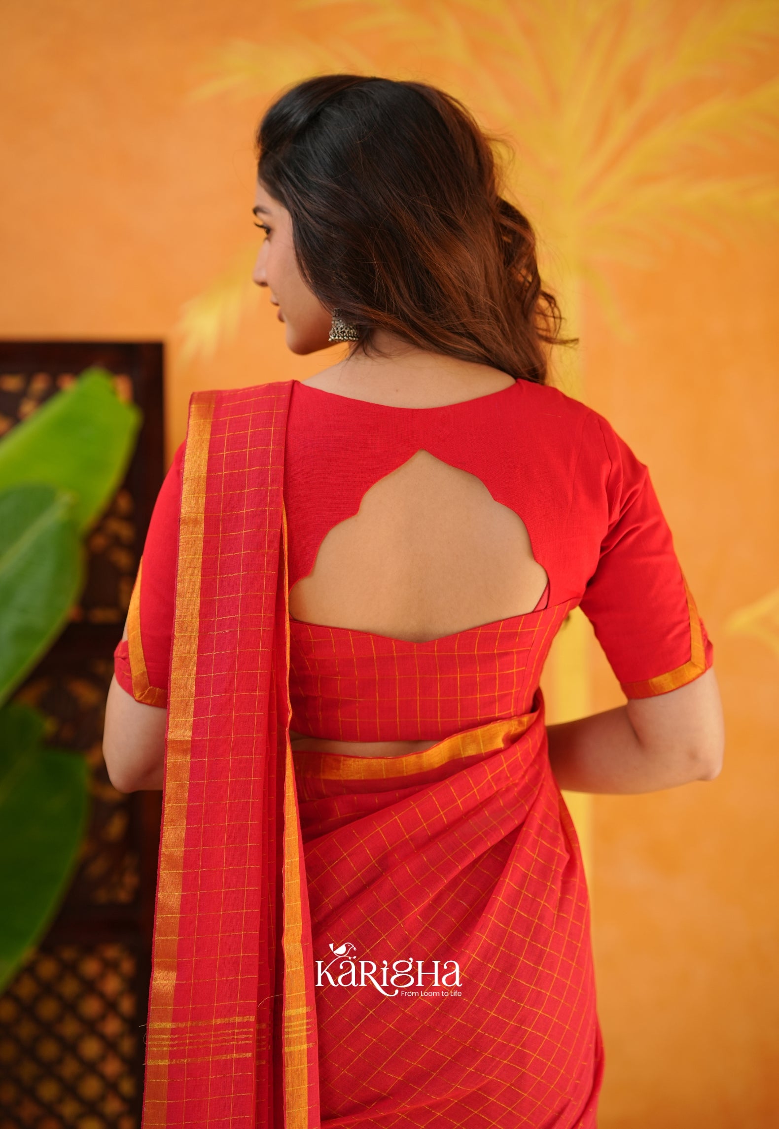Amber Check Heritage Mul Cotton Saree