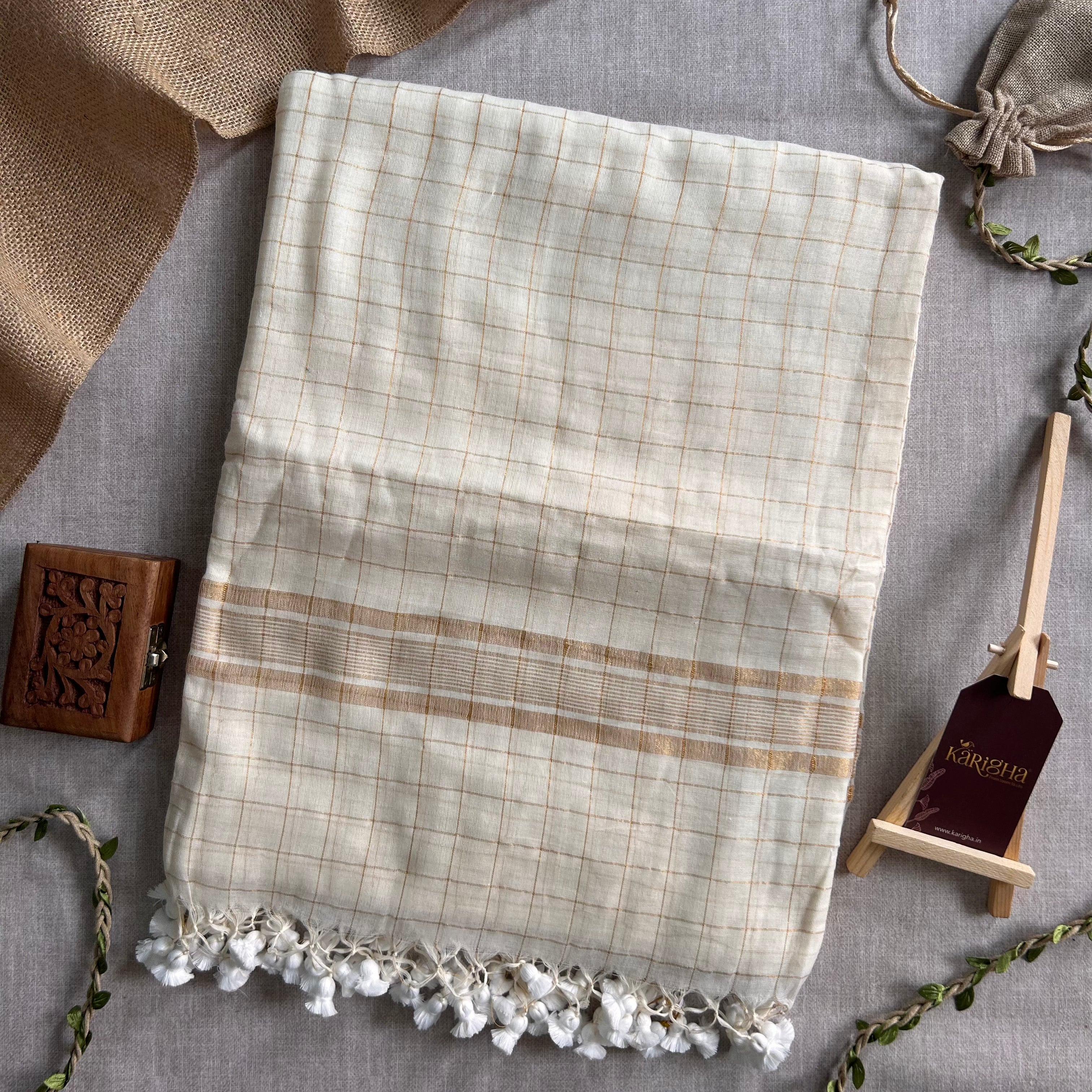 Amber Check Heritage Mul Cotton Saree