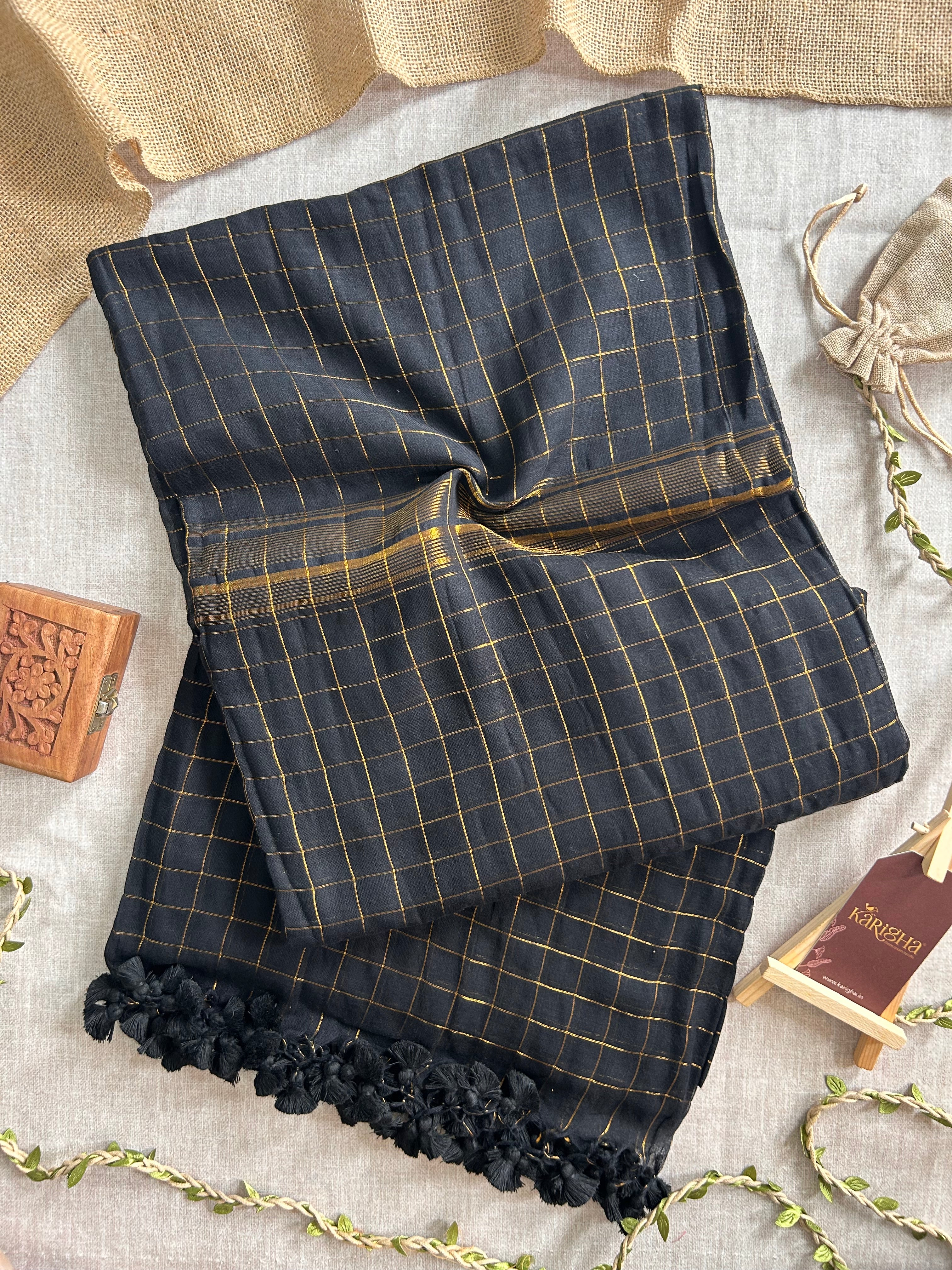 Amber Check Heritage Mul Cotton Saree