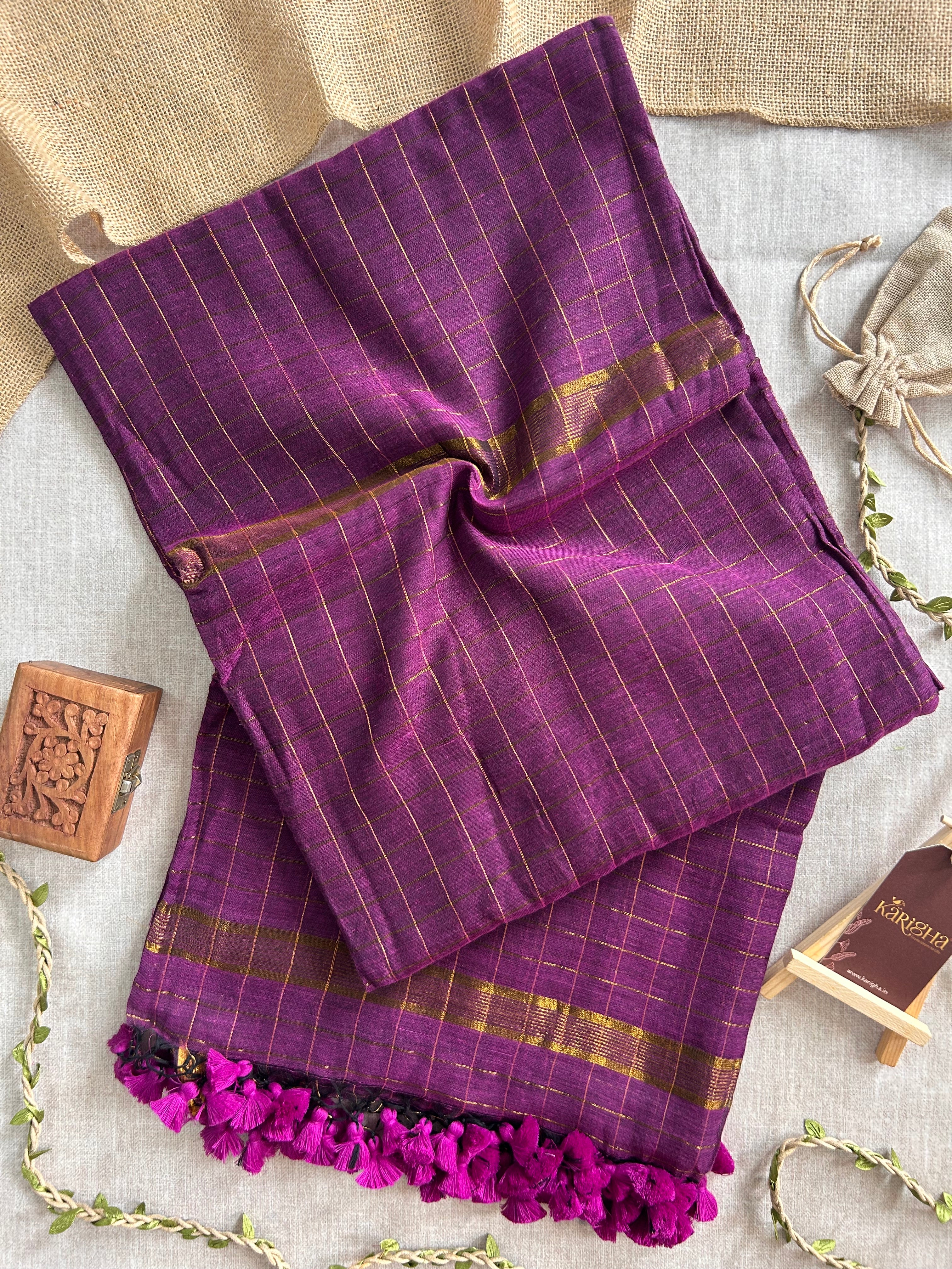 Amber Check Heritage Mul Cotton Saree