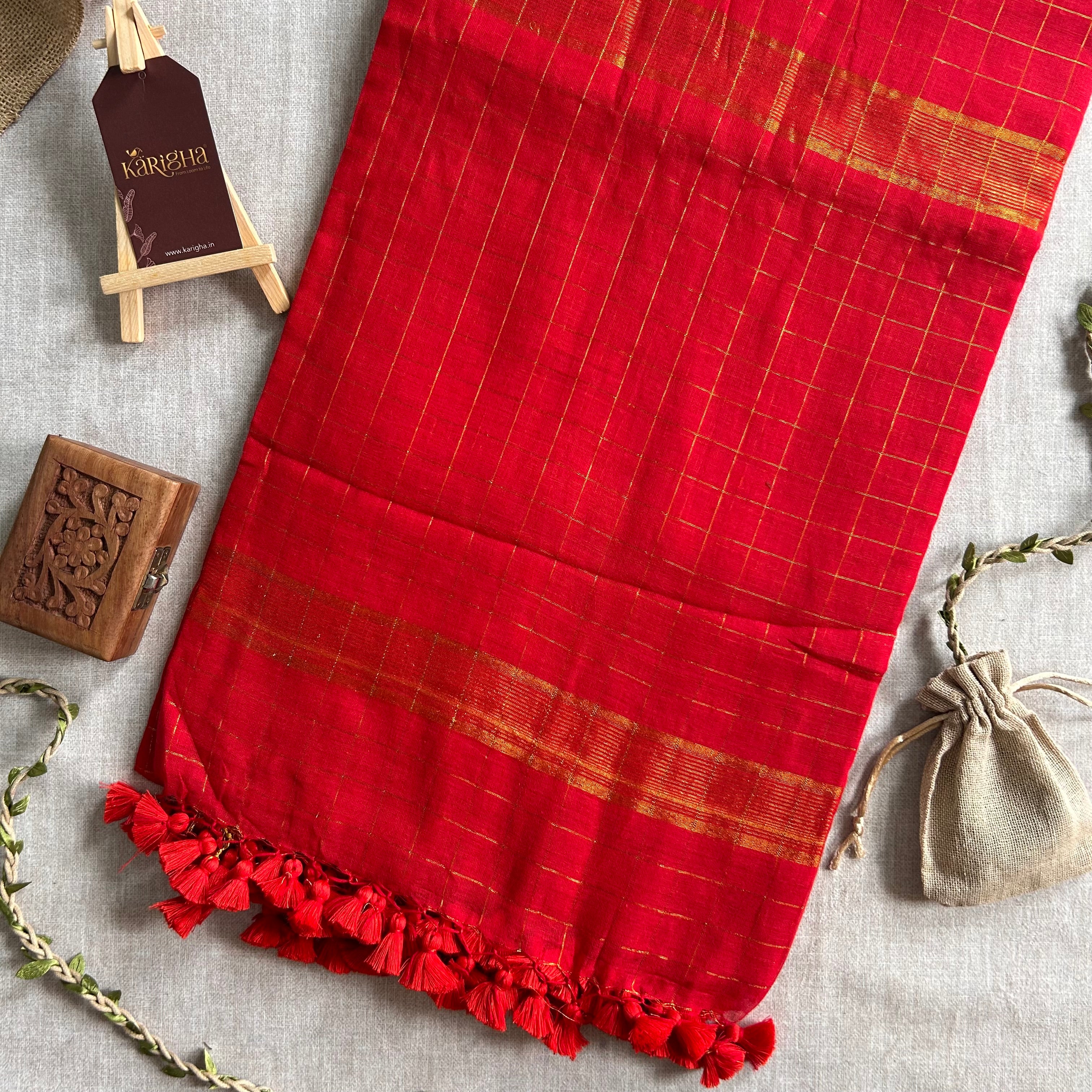 Amber Check Heritage Mul Cotton Saree