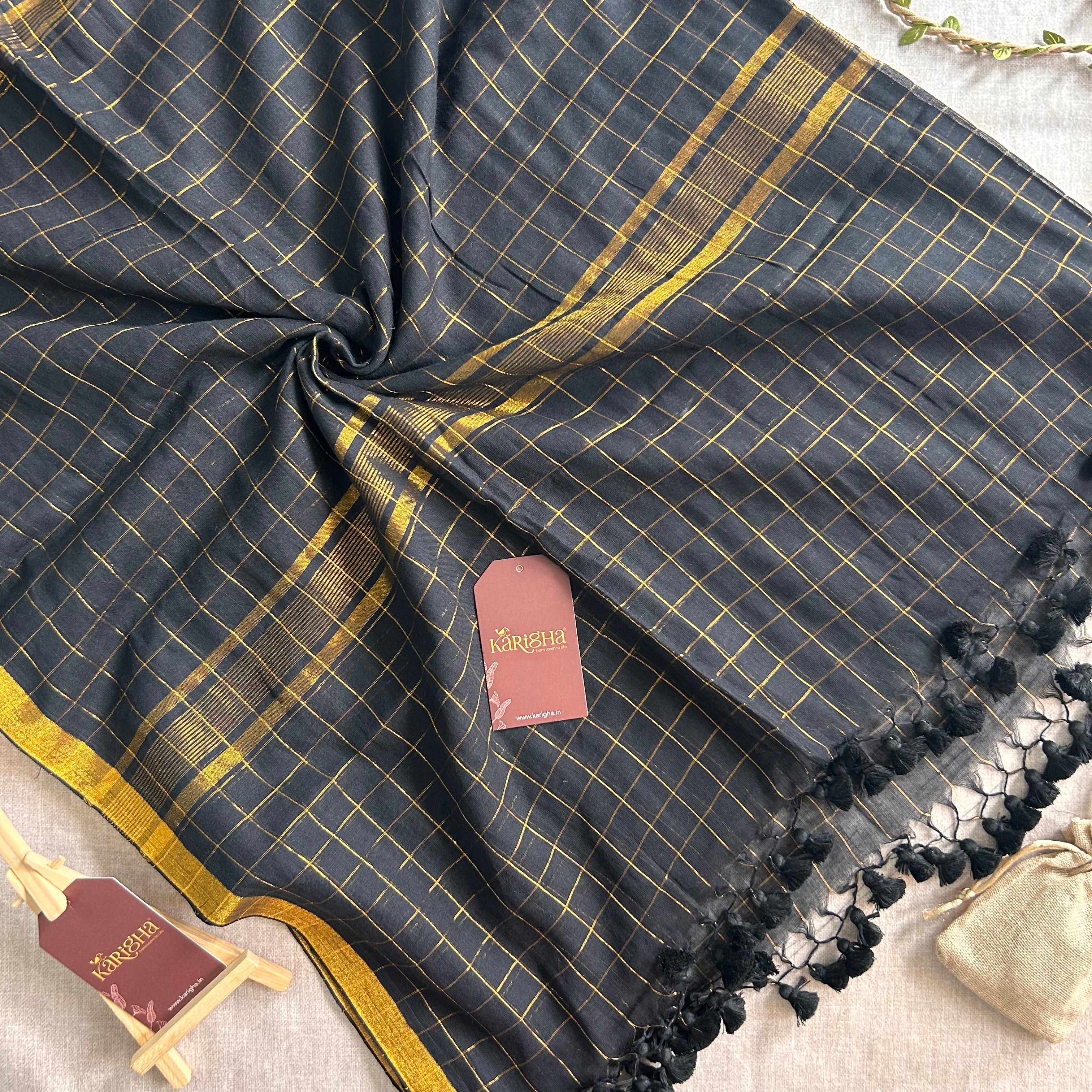 Amber Check Heritage Mul Cotton Saree