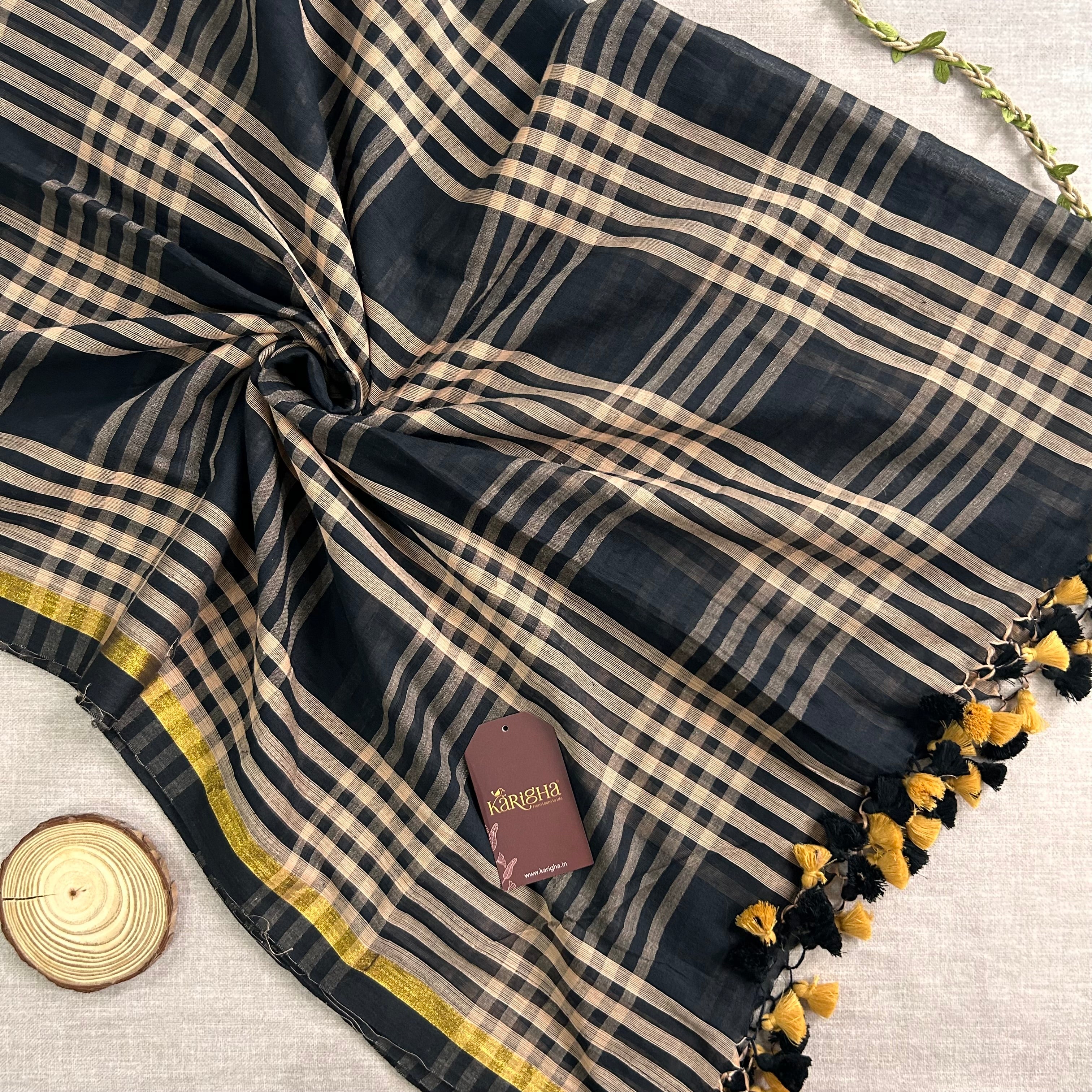 Raven Thread Check Charm Saree