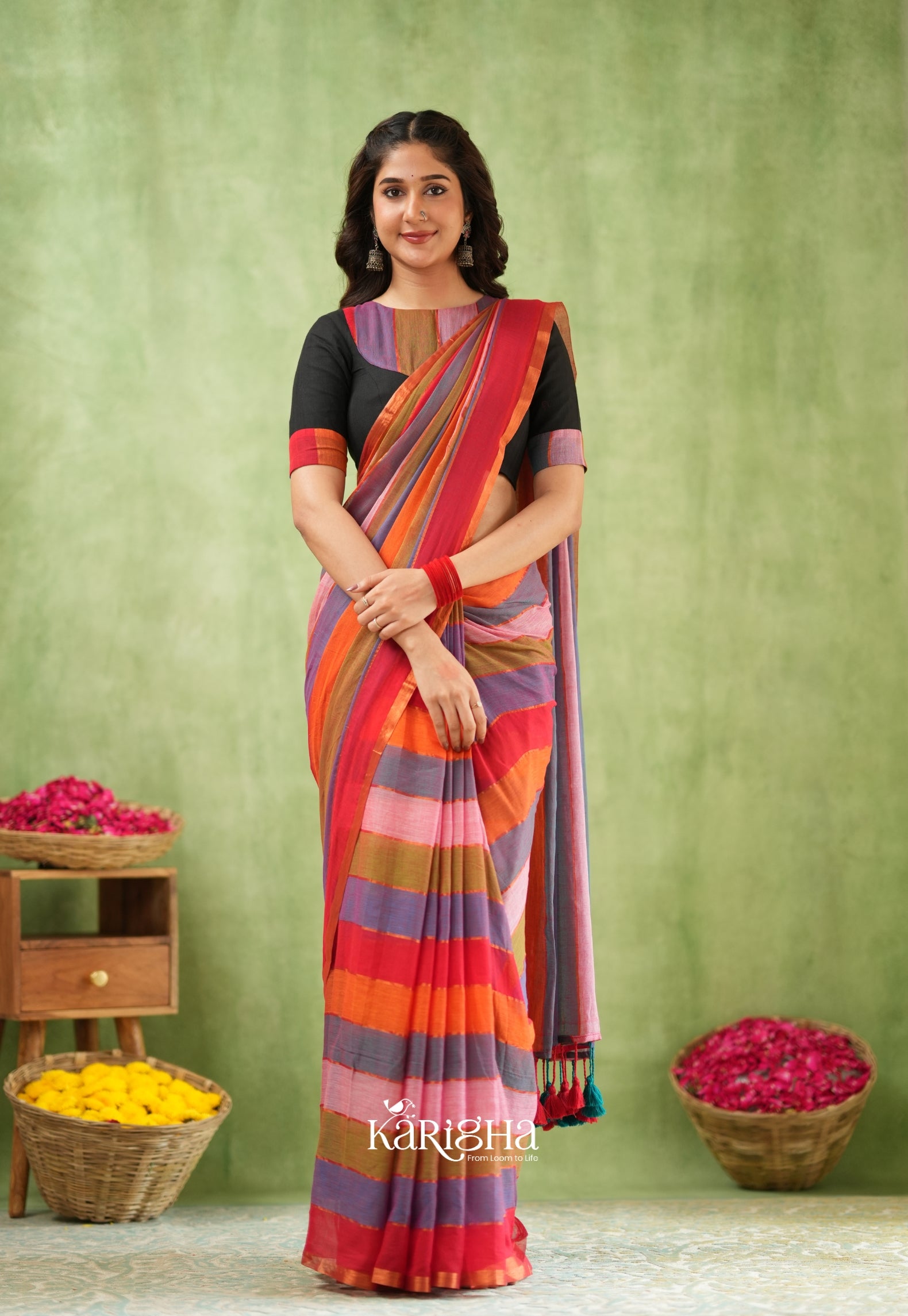 Multicolor Mul Cotton Saree – Vibrant Weave Magic