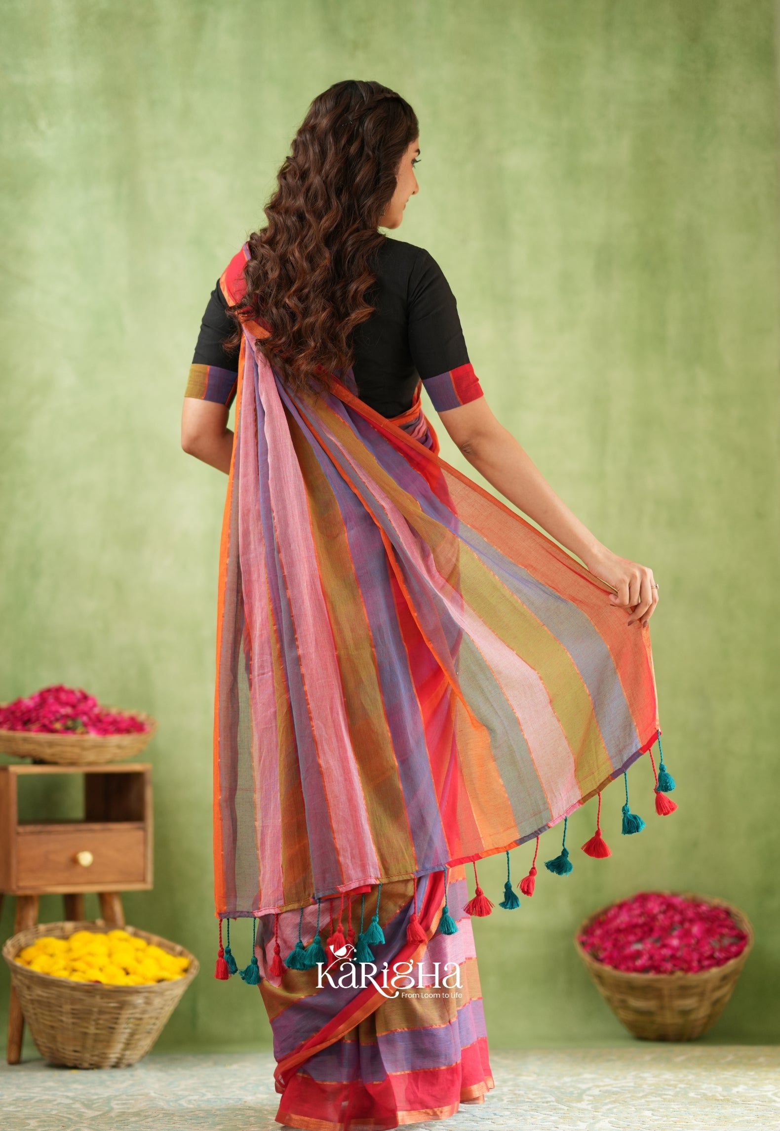 Multicolor Mul Cotton Saree – Vibrant Weave Magic