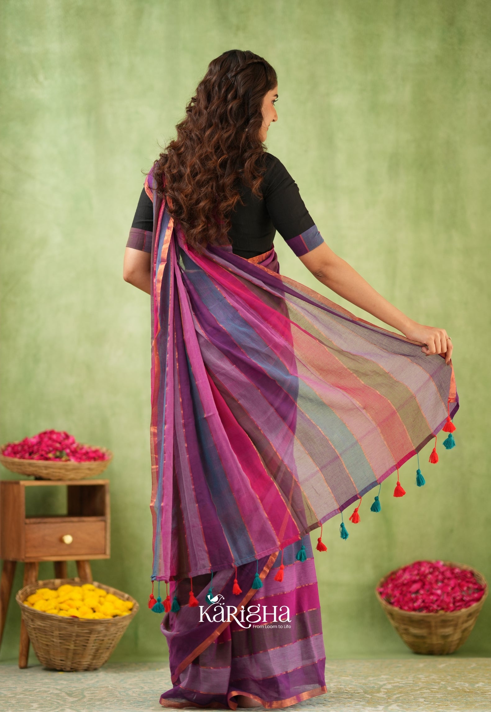 Multicolor Mul Cotton Saree – Vibrant Weave Magic