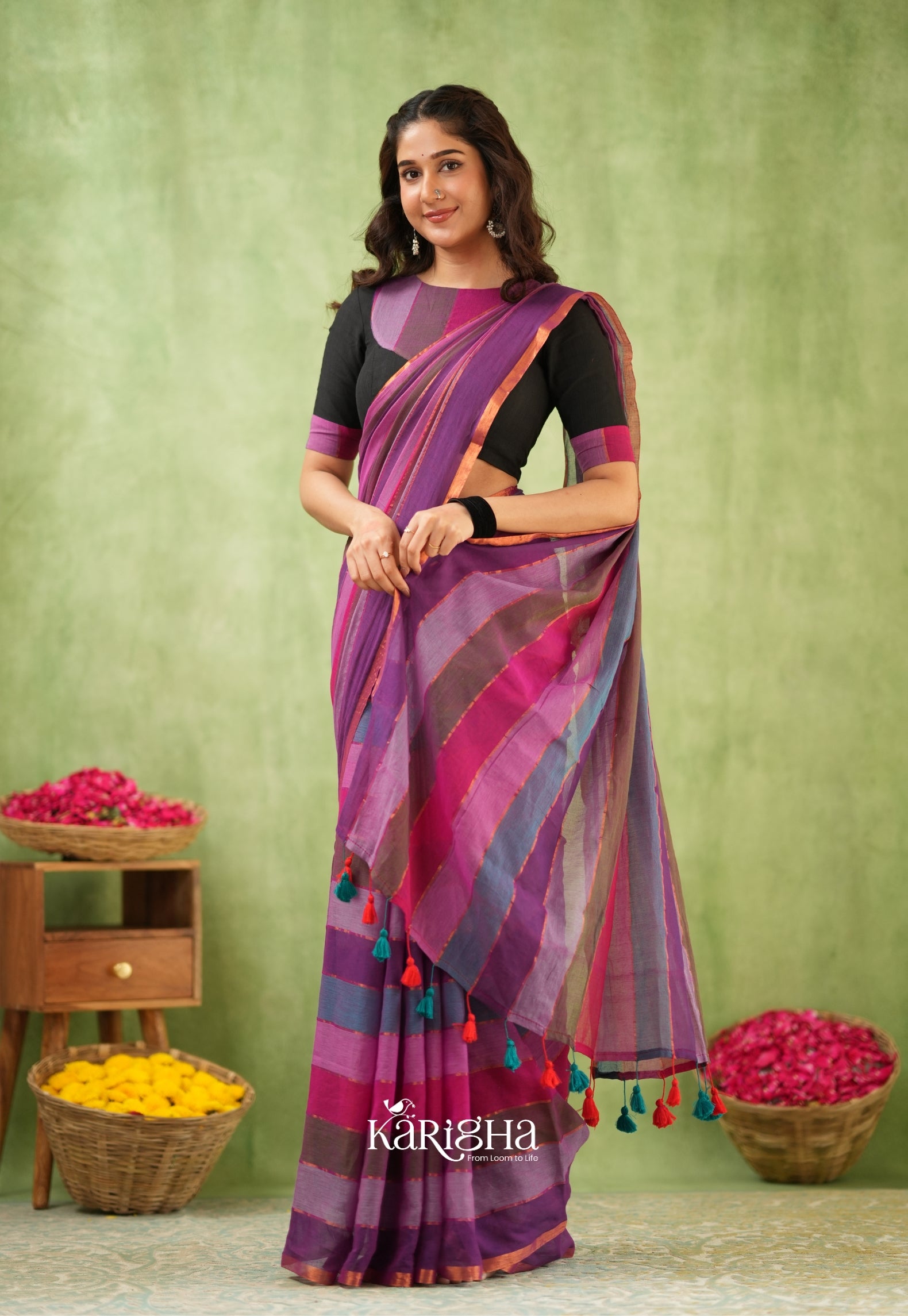 Multicolor Mul Cotton Saree – Vibrant Weave Magic