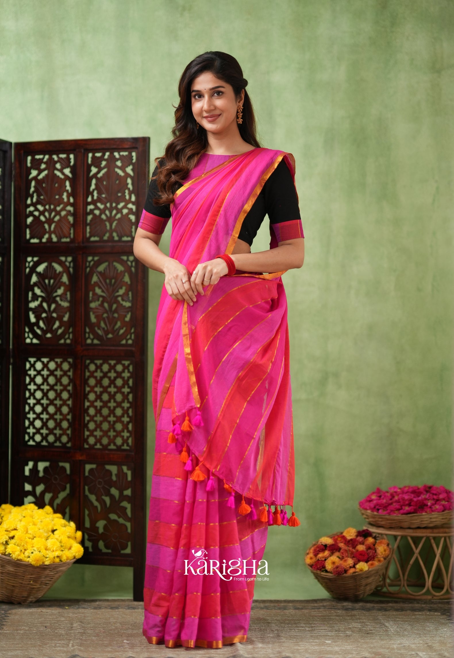 Multicolor Mul Cotton Saree – Vibrant Weave Magic