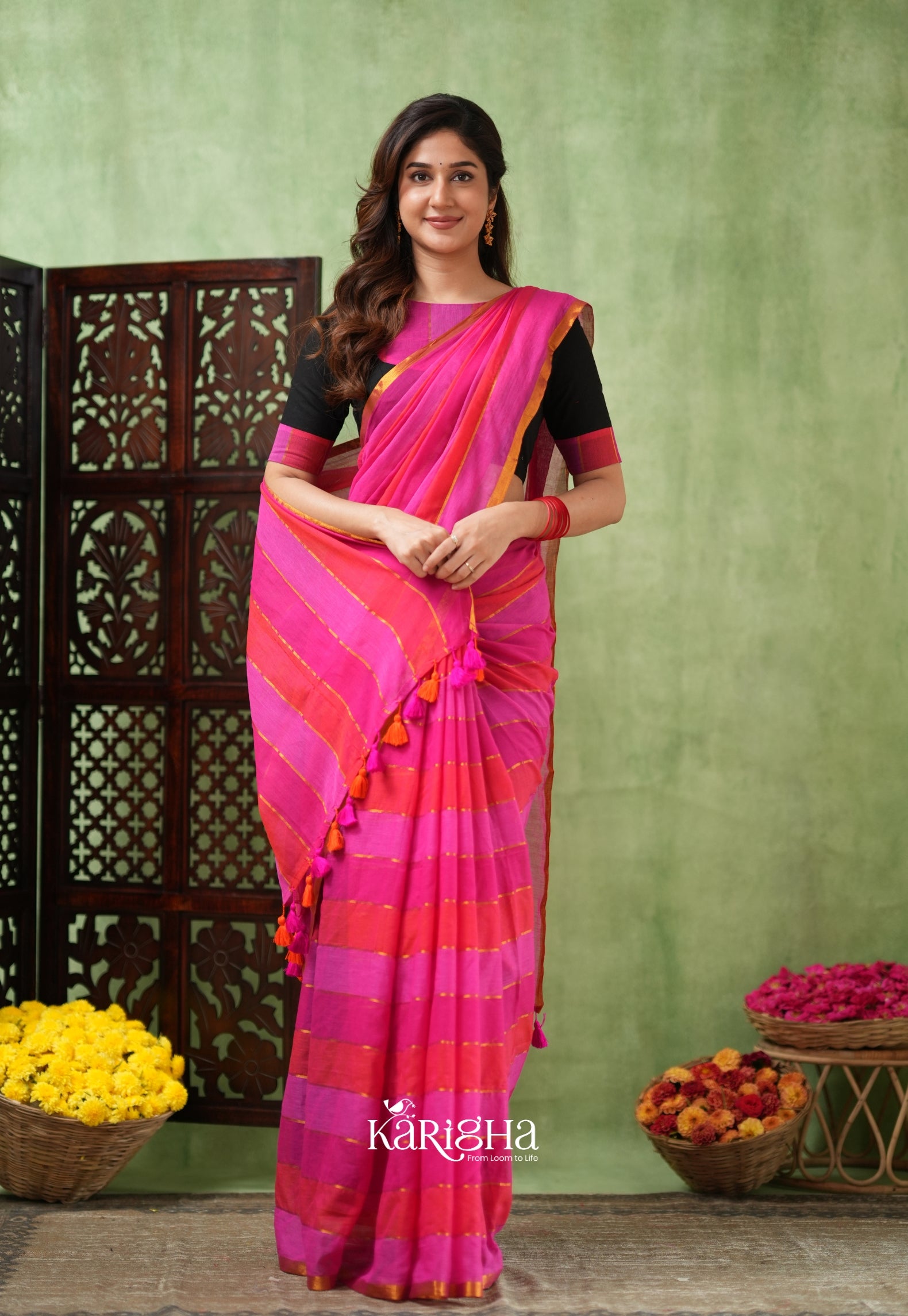 Multicolor Mul Cotton Saree – Vibrant Weave Magic