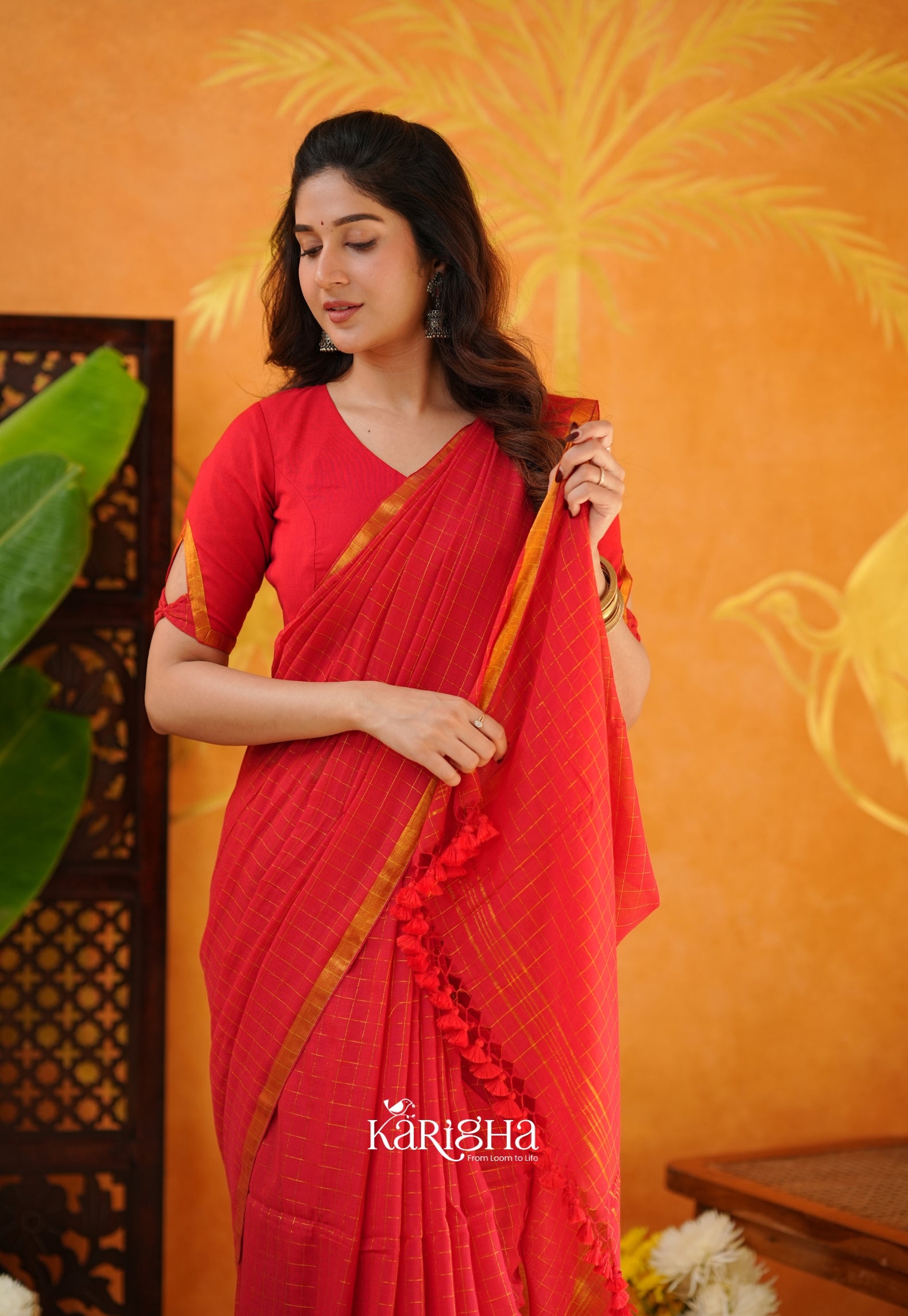 Amber Check Heritage Mul Cotton Saree