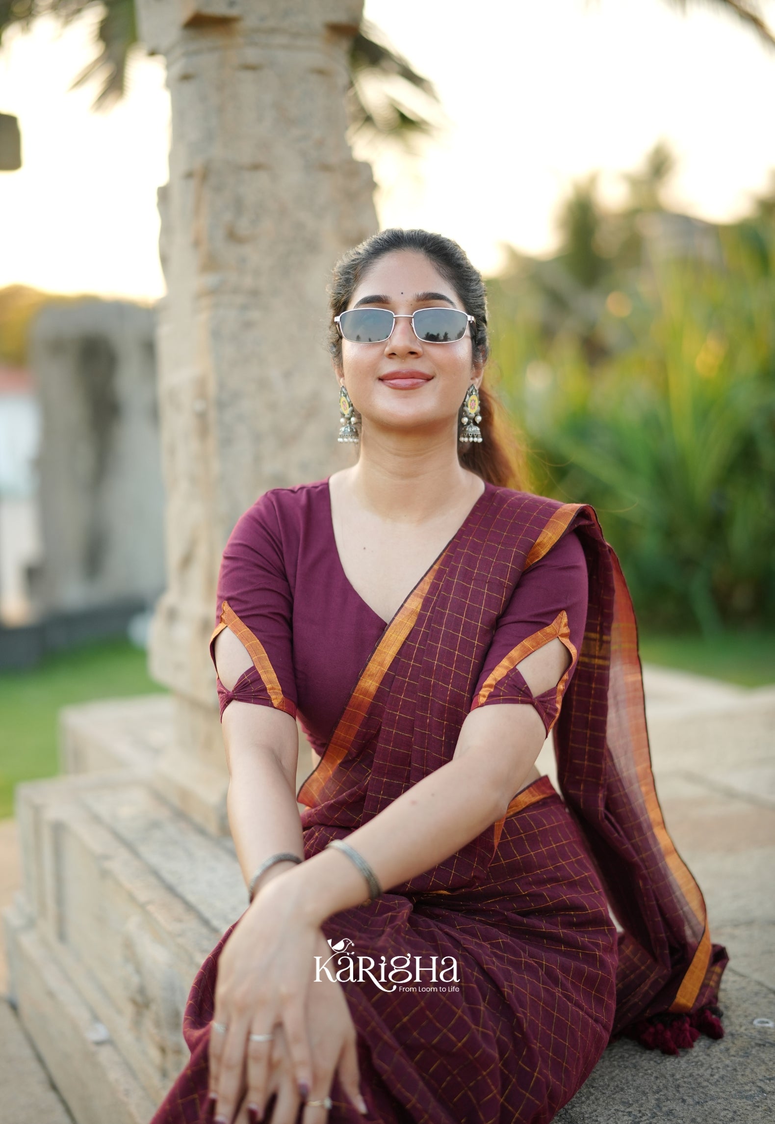Amber Check Heritage Mul Cotton Saree