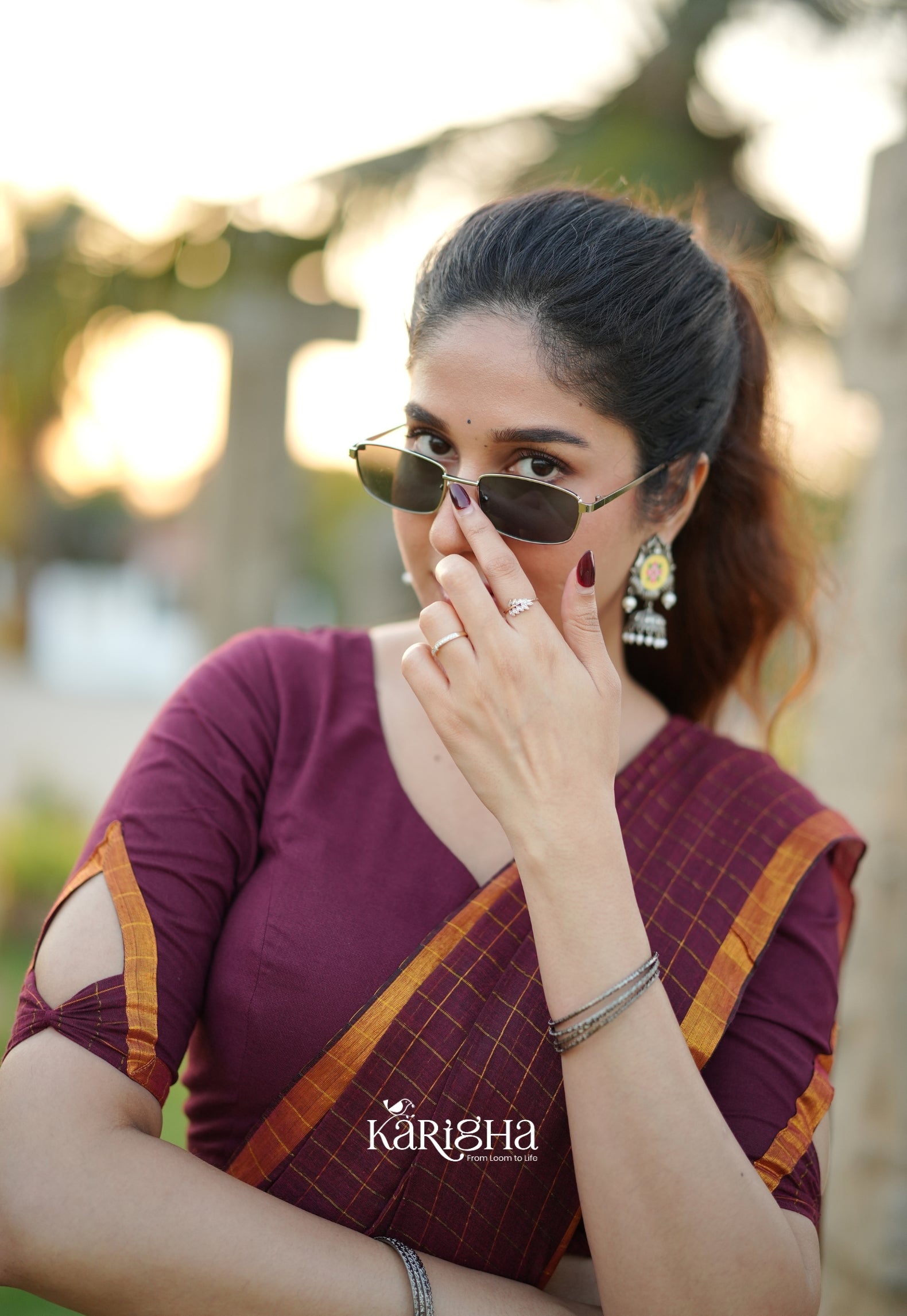 Amber Check Heritage Mul Cotton Saree