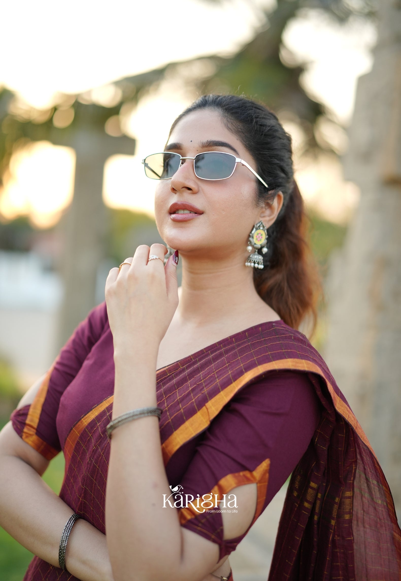 Amber Check Heritage Mul Cotton Saree