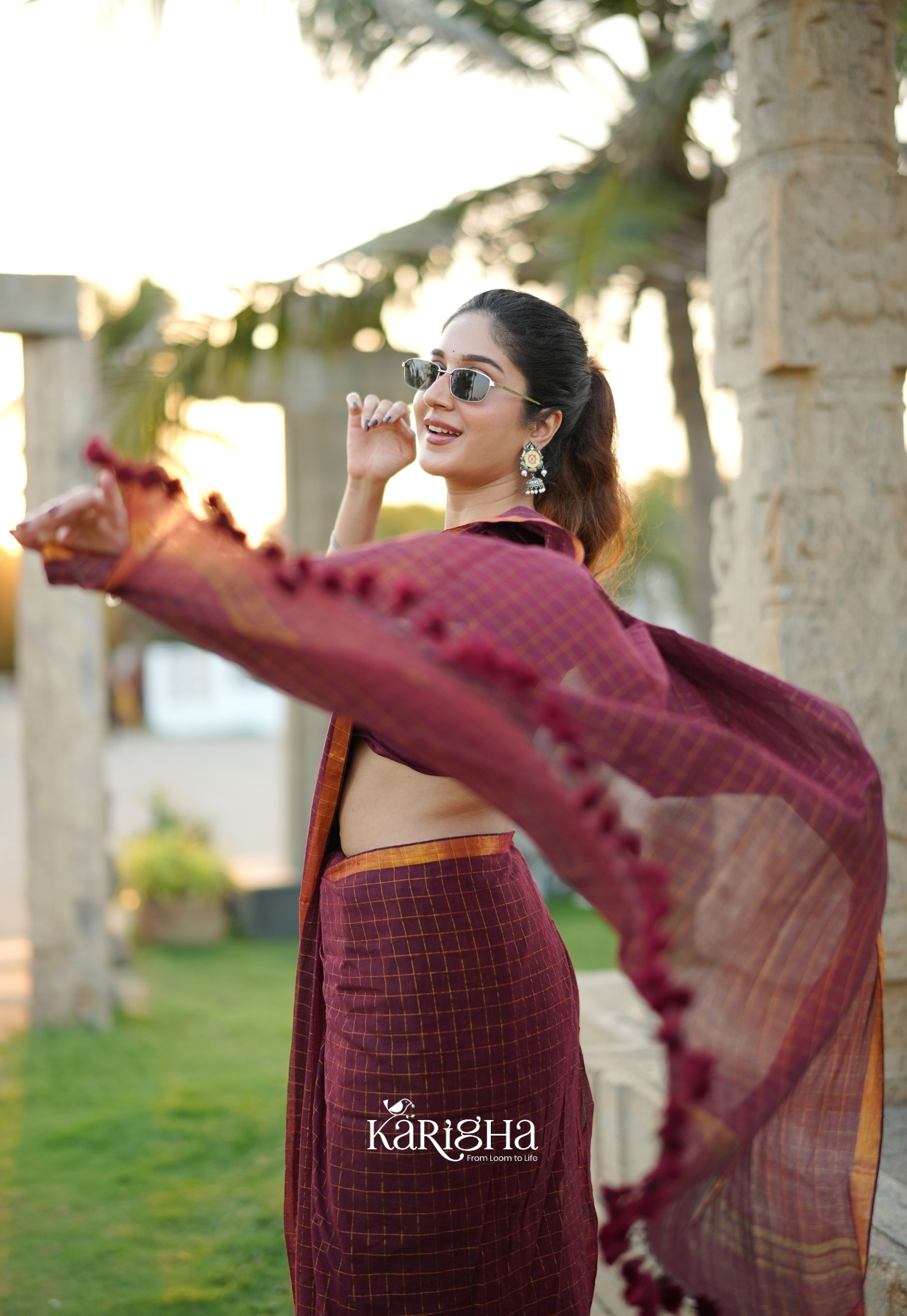 Amber Check Heritage Mul Cotton Saree
