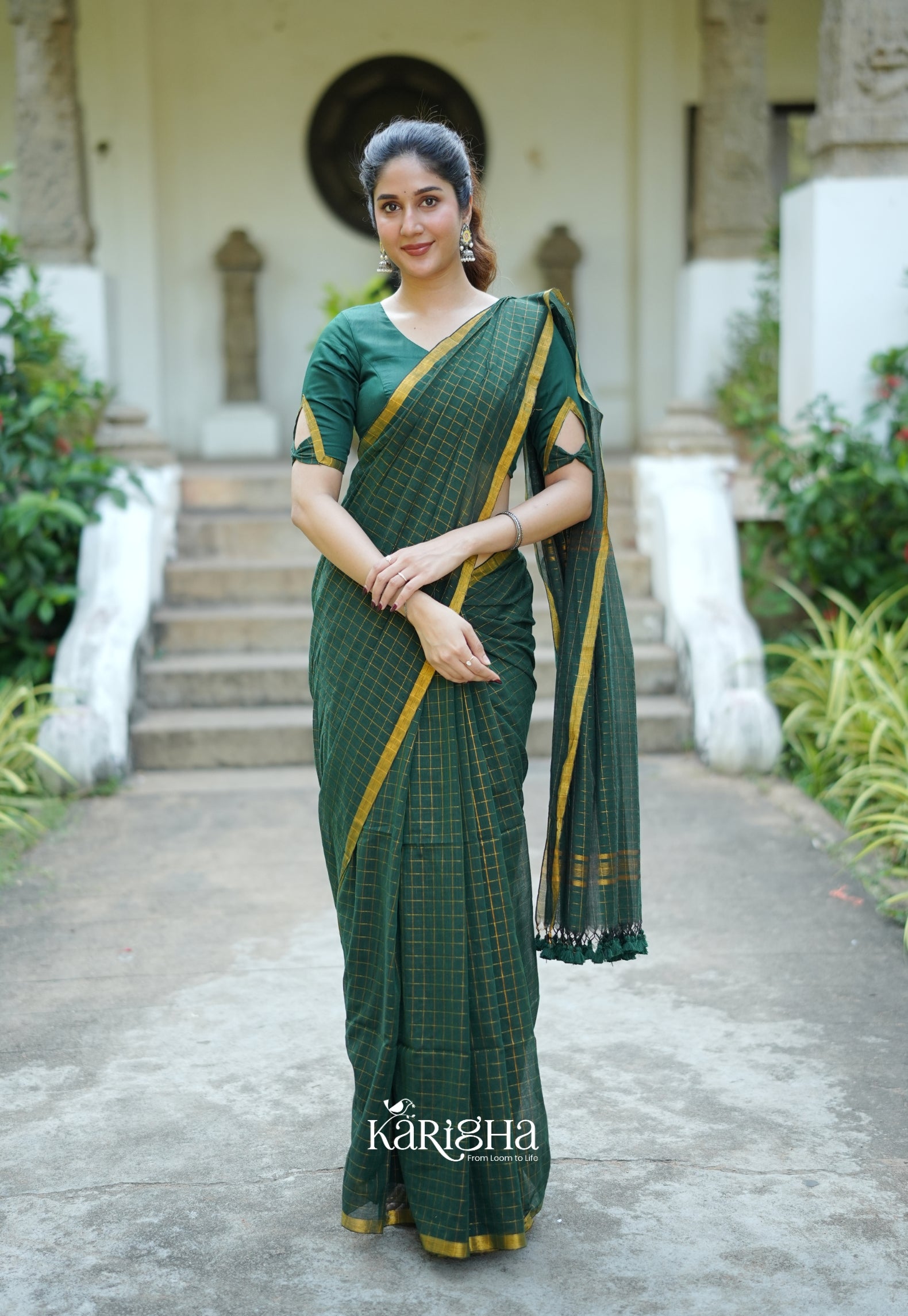 Amber Check Heritage Mul Cotton Saree