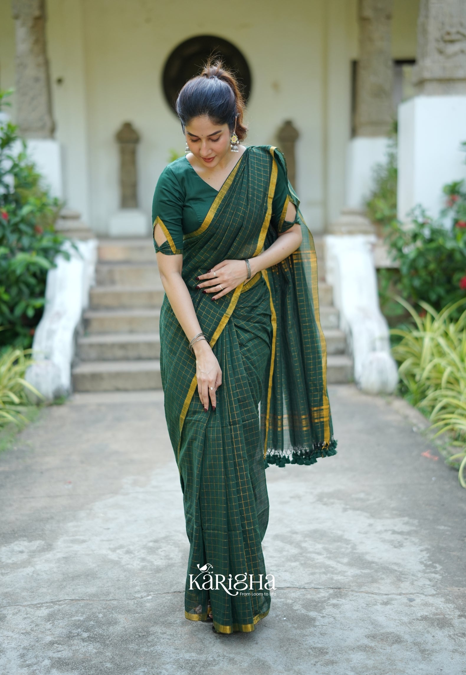 Amber Check Heritage Mul Cotton Saree