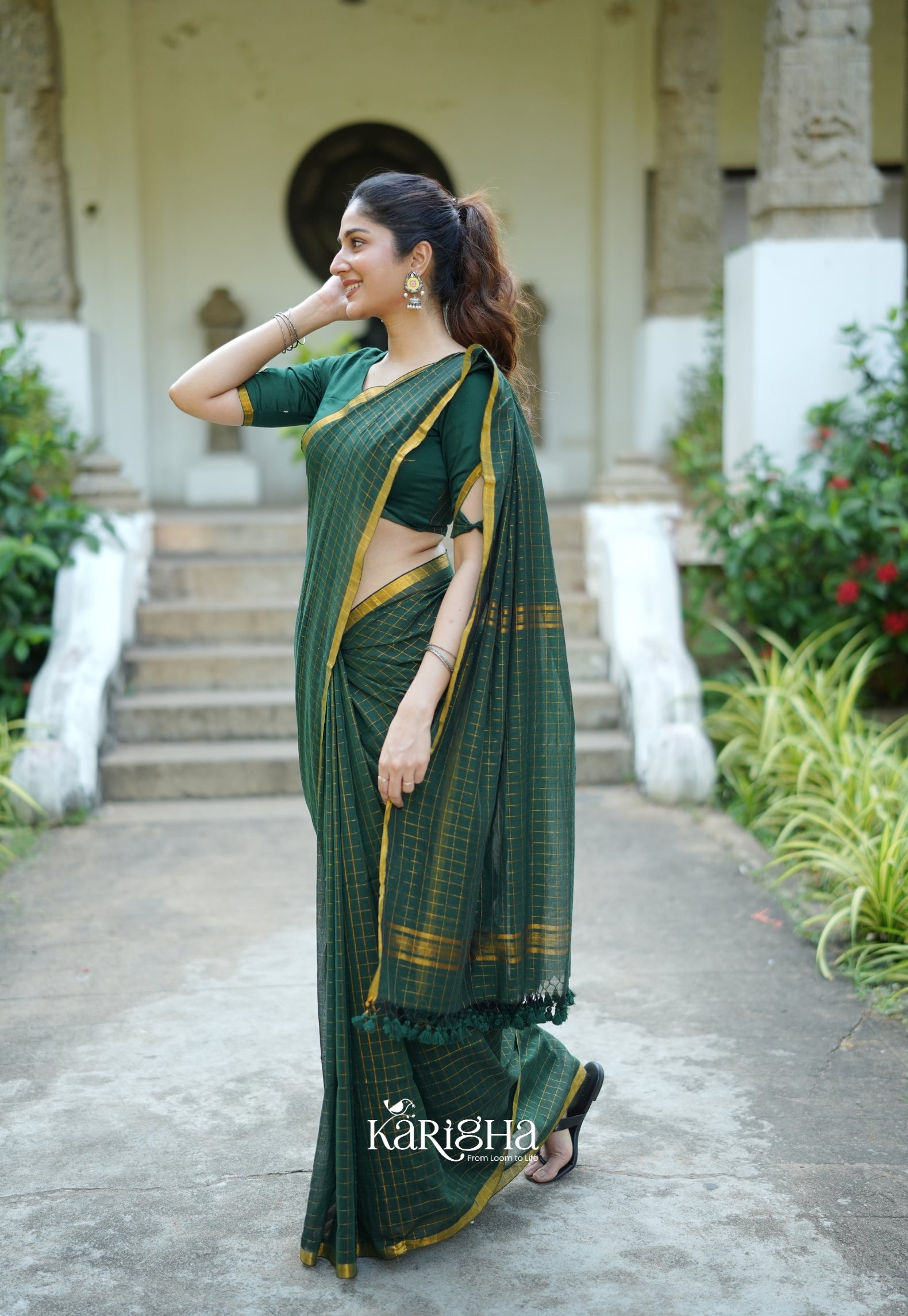 Amber Check Heritage Mul Cotton Saree